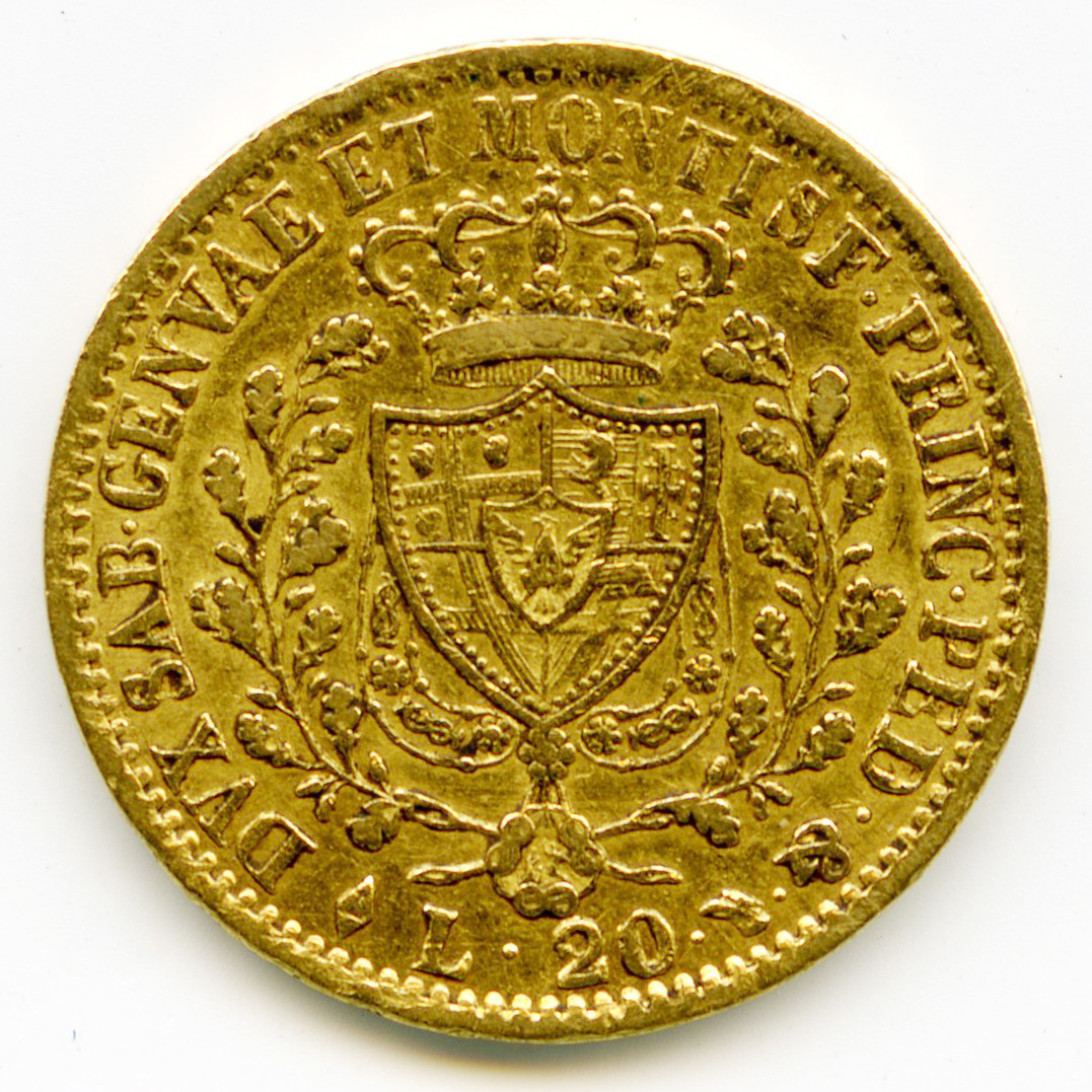 Italie - 20 Lire - 1826 Torino revers Italie - 20 Lire - 1826 Torino revers
