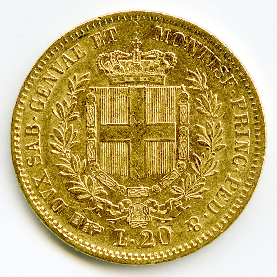 Italie - 20 Lire - 1852 - Turin revers Italie - 20 Lire - 1852 - Turin revers