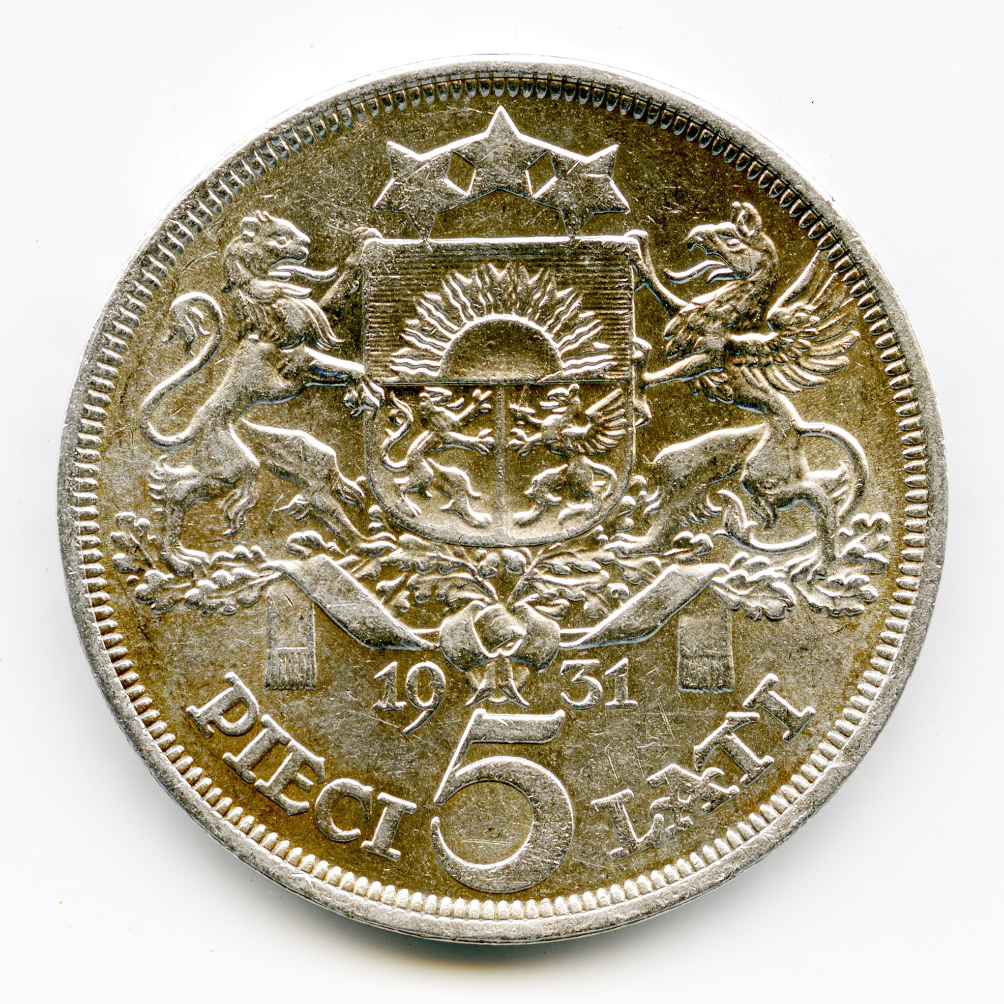 Lettonie - 5 Lati - 1931 revers Lettonie - 5 Lati - 1931 revers