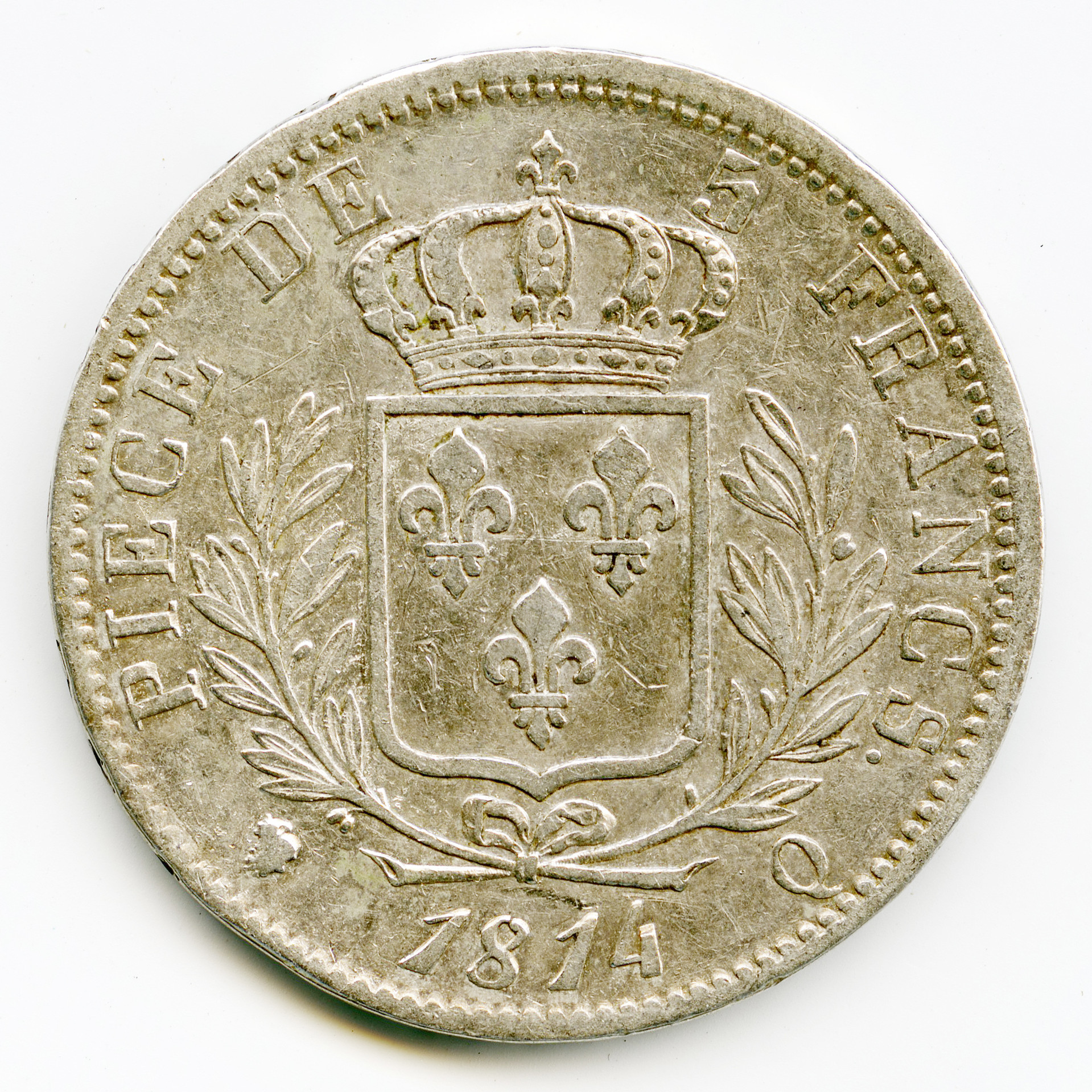 Louis XVIII - 5 Francs - 1814 Q revers Louis XVIII - 5 Francs - 1814 Q revers