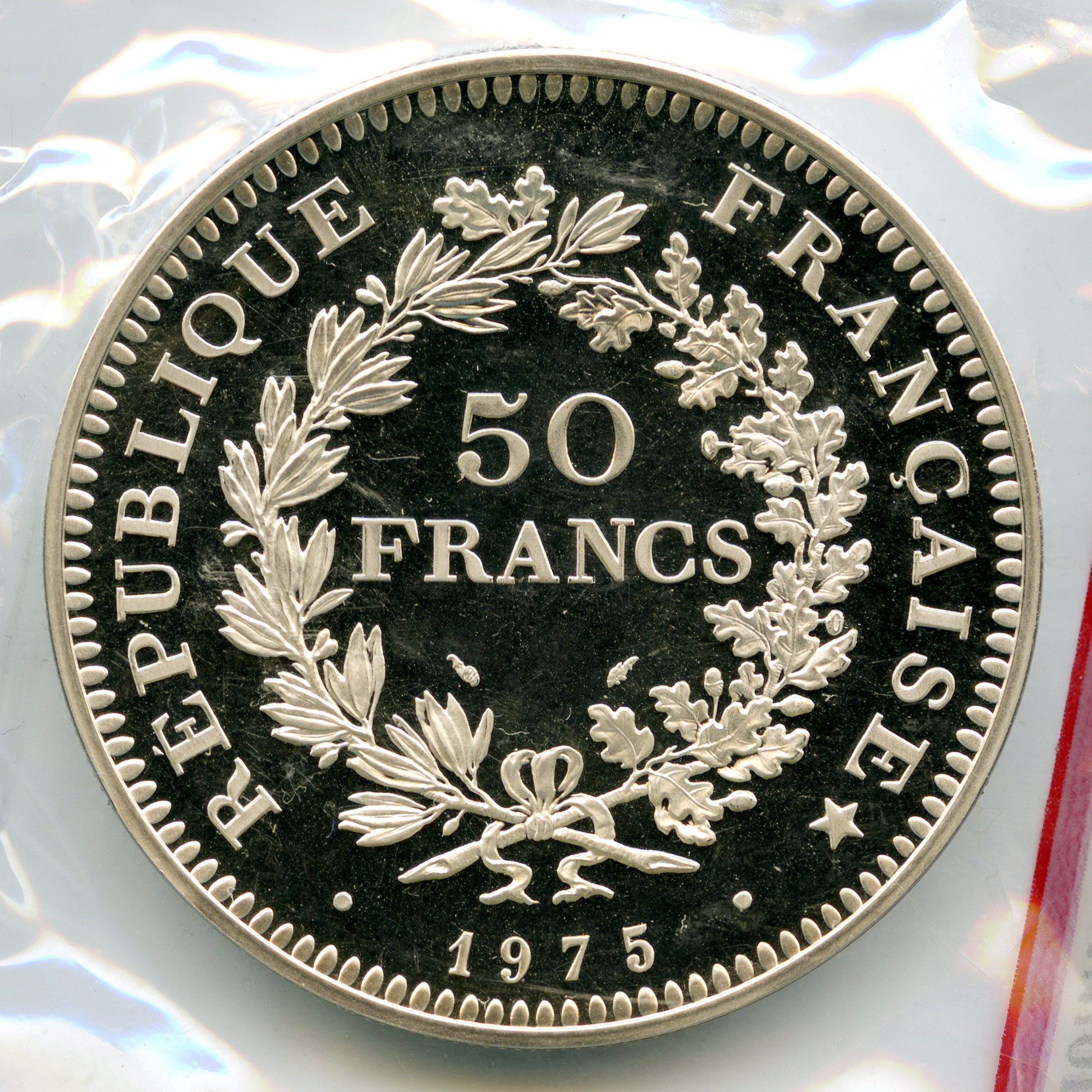 50 Francs - Piéfort - 1975 revers 50 Francs - Piéfort - 1975 revers