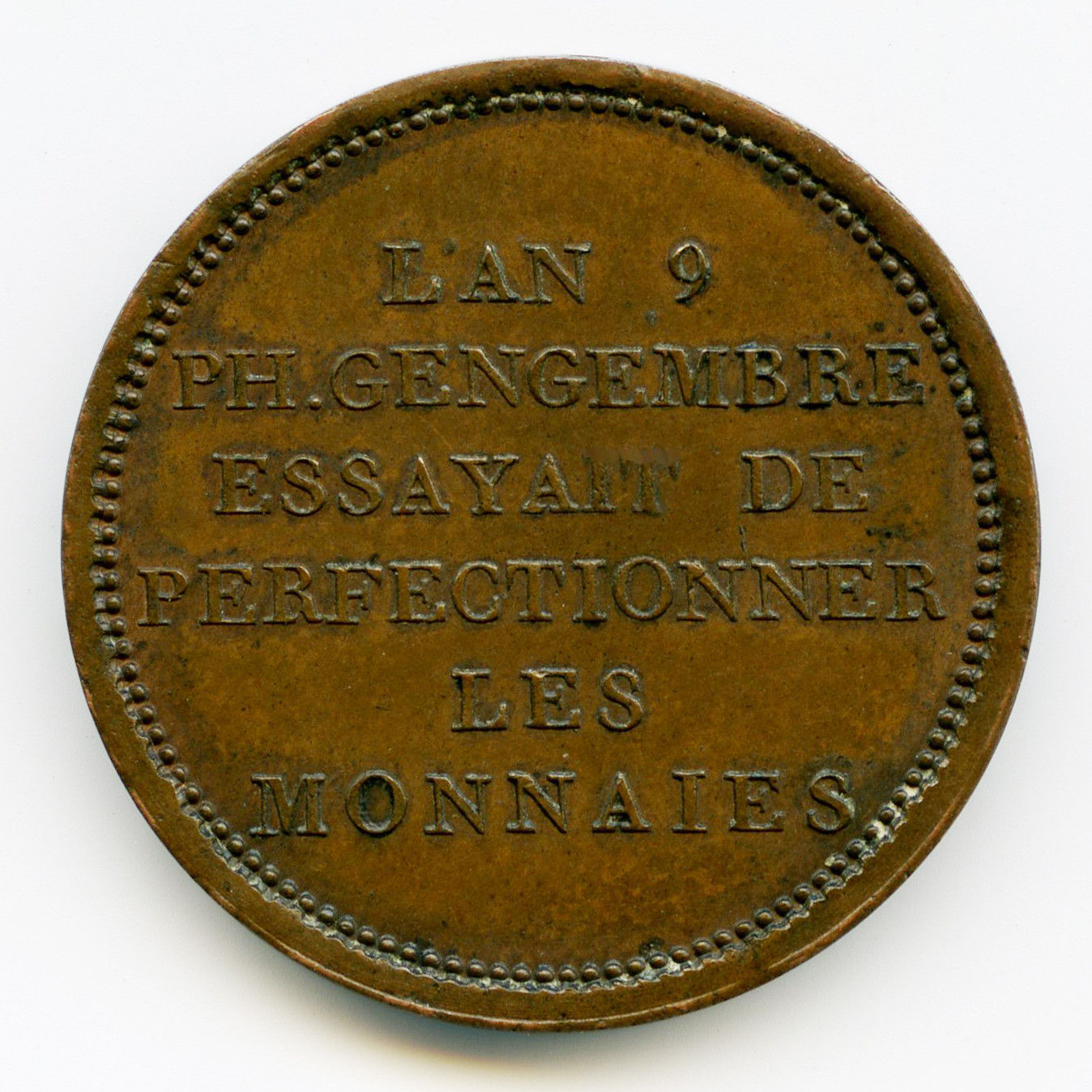 Consulat - Essai à l'effigie de Lavoisier - An 9 A revers