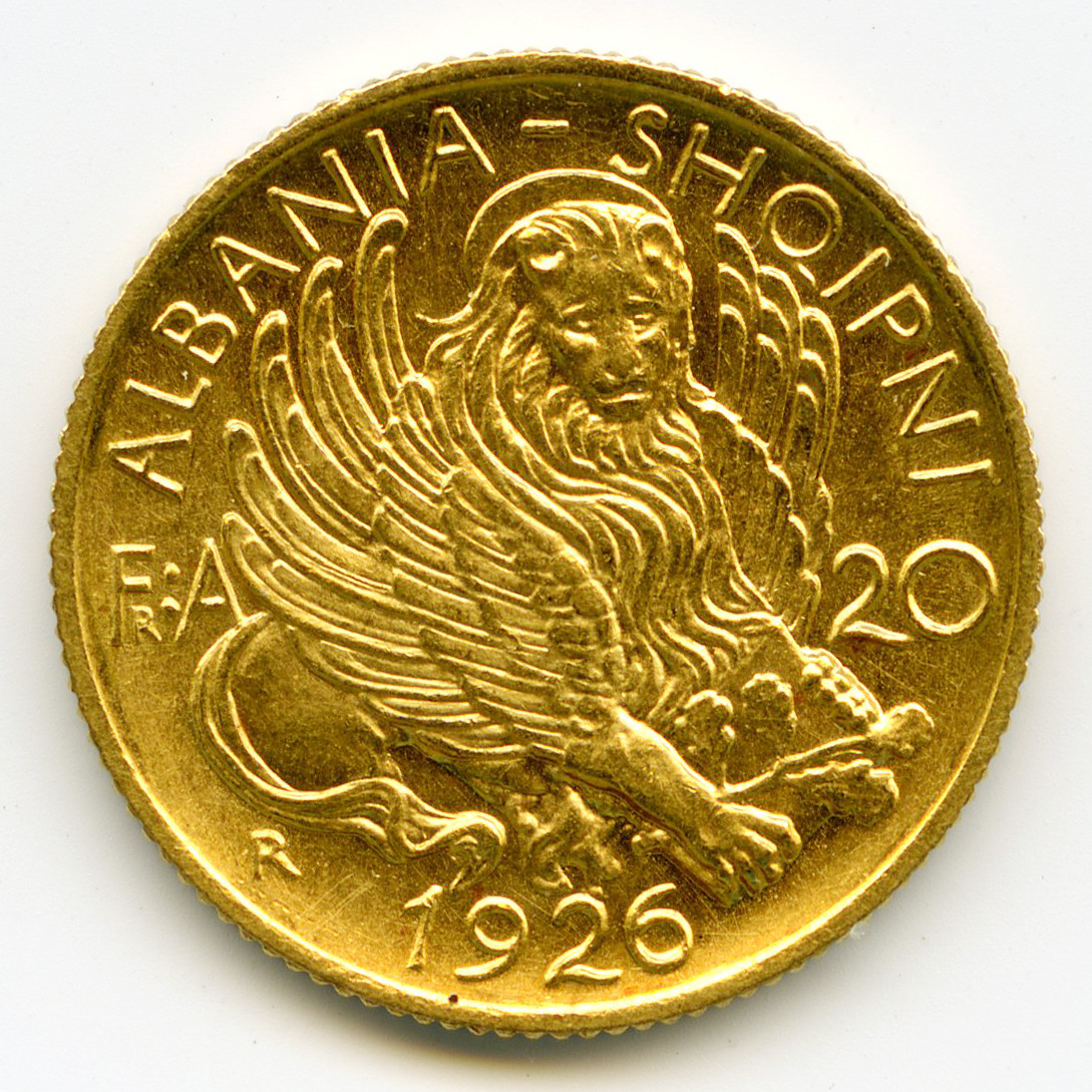 Albanie - 20 Franga Ari - 1926 R revers Albanie - 20 Franga Ari - 1926 R revers