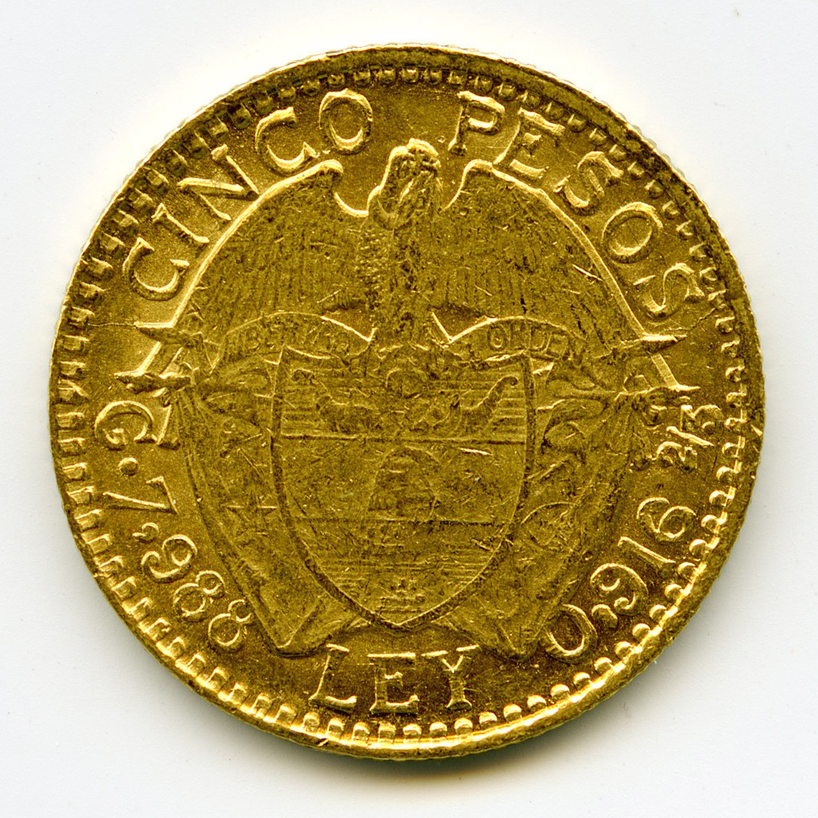 Colombie - 5 Pesos - 1919 revers