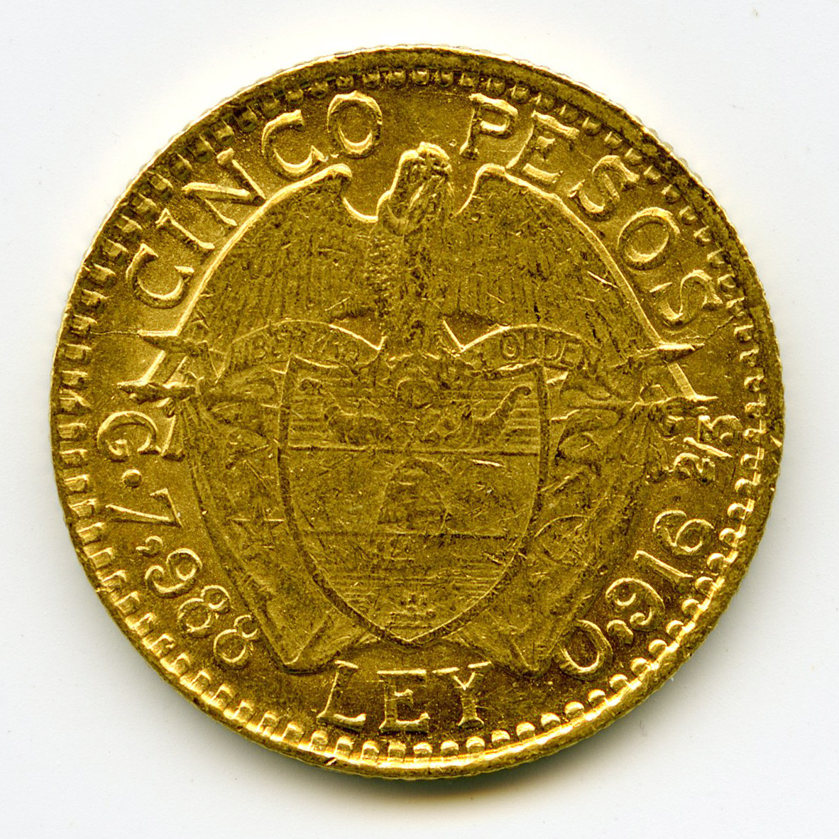 Colombie - 5 Pesos - 1919 revers Colombie - 5 Pesos - 1919 revers
