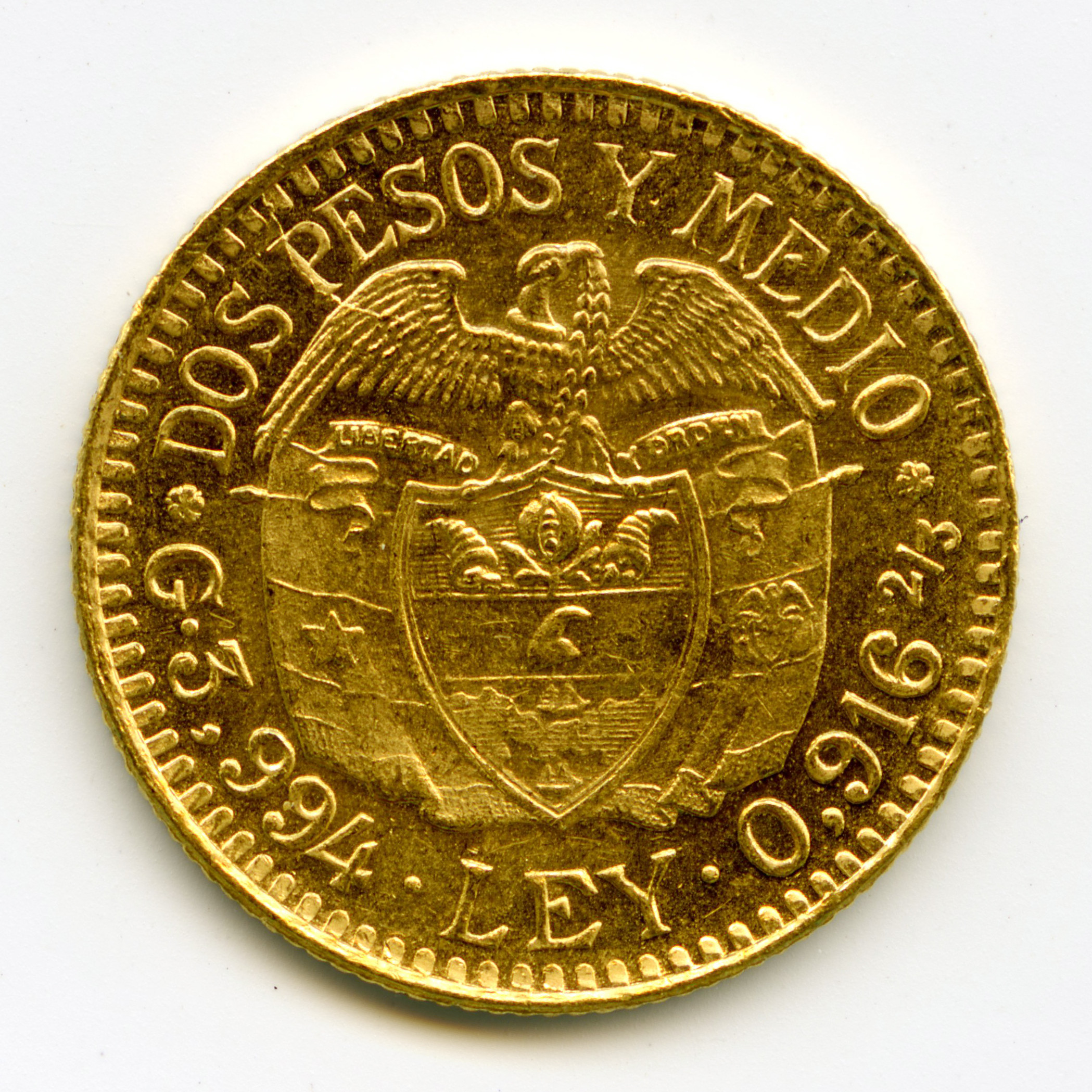 Colombie - 2.5 Pesos - 1924 revers Colombie - 2.5 Pesos - 1924 revers