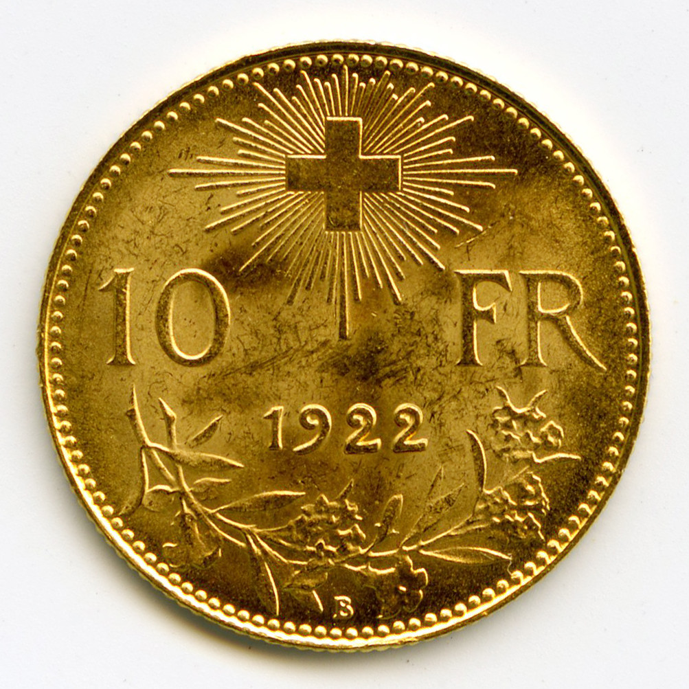 Suisse - 10 Francs - 1922 B revers Suisse - 10 Francs - 1922 B revers