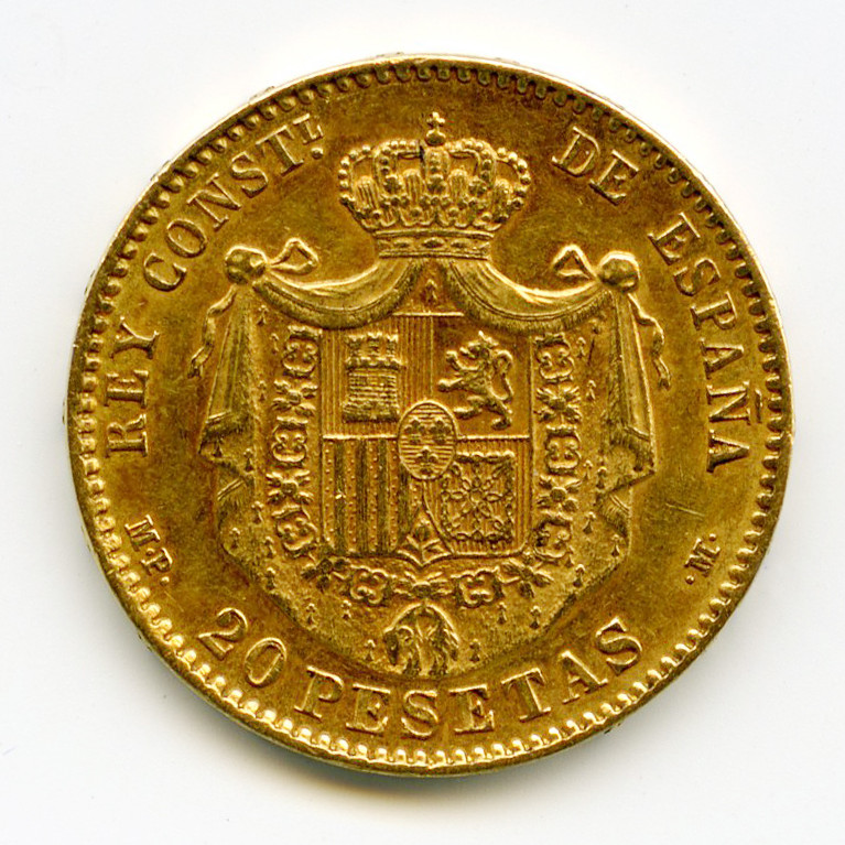 Espagne - 20 Pesetas - 1890 revers Espagne - 20 Pesetas - 1890 revers