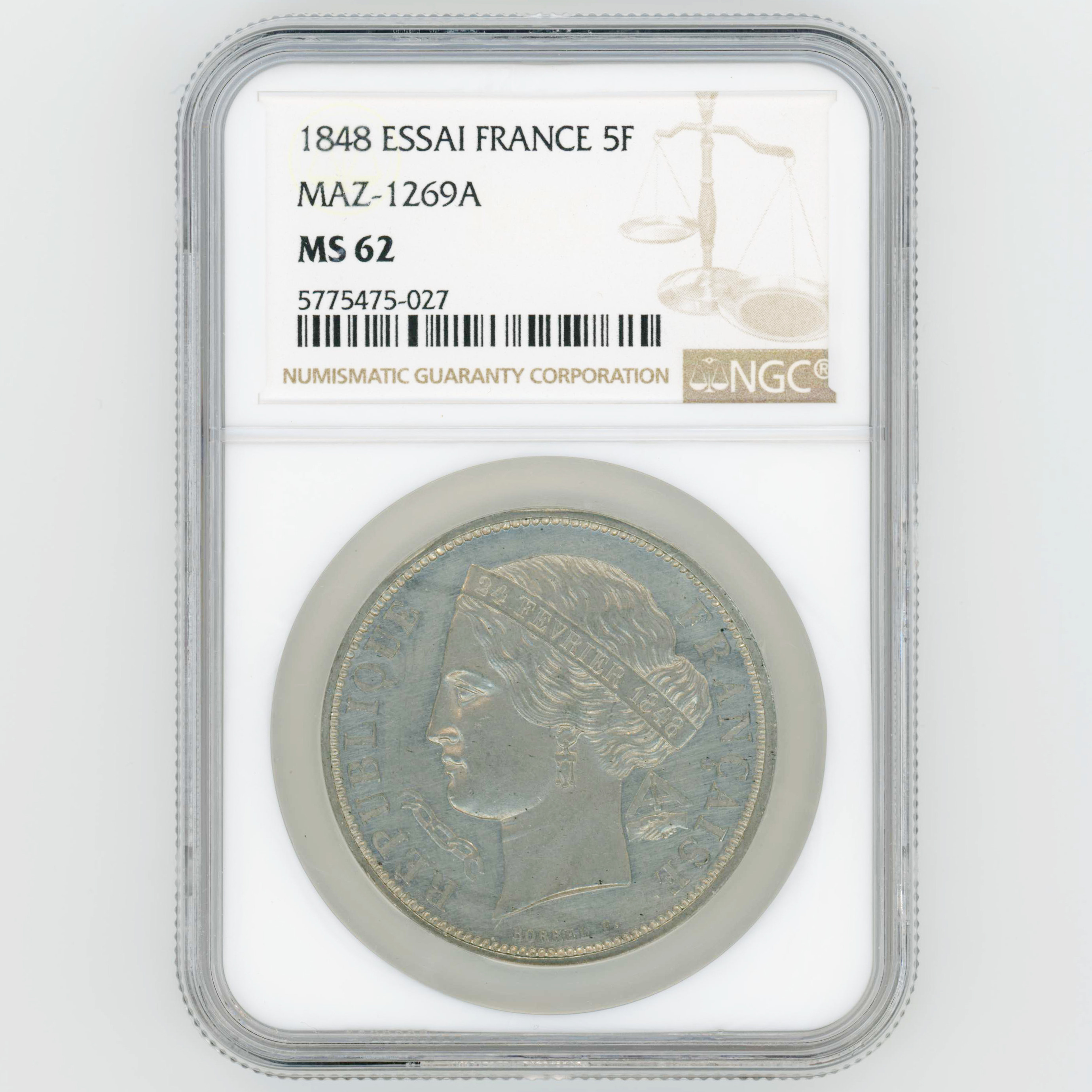 IIème République - Essai de 5 Francs - 1848 A avers