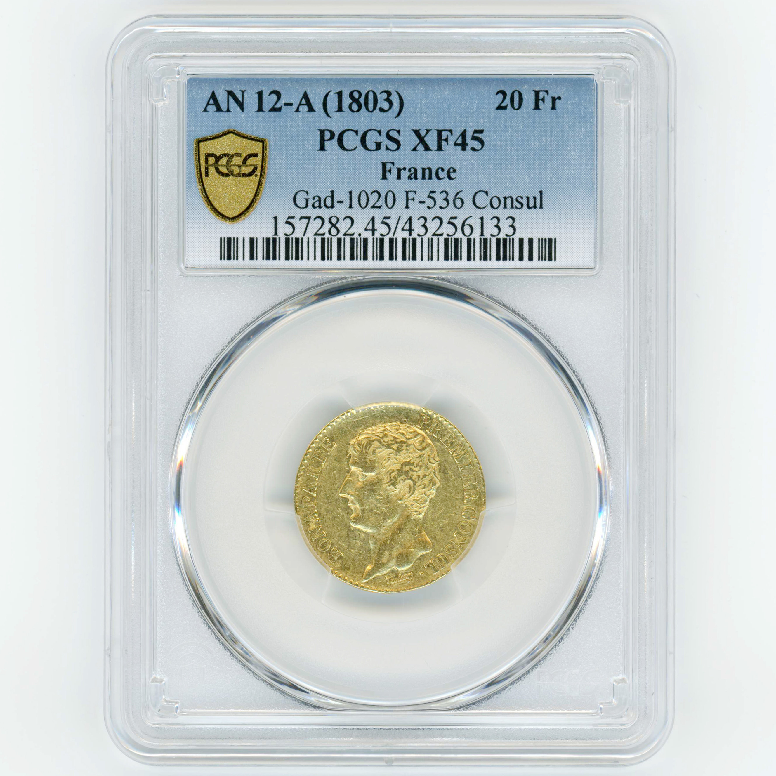 Napoléon Premier Consul - 20 Frs - An 12 avers Napoléon Premier Consul - 20 Frs - An 12 avers