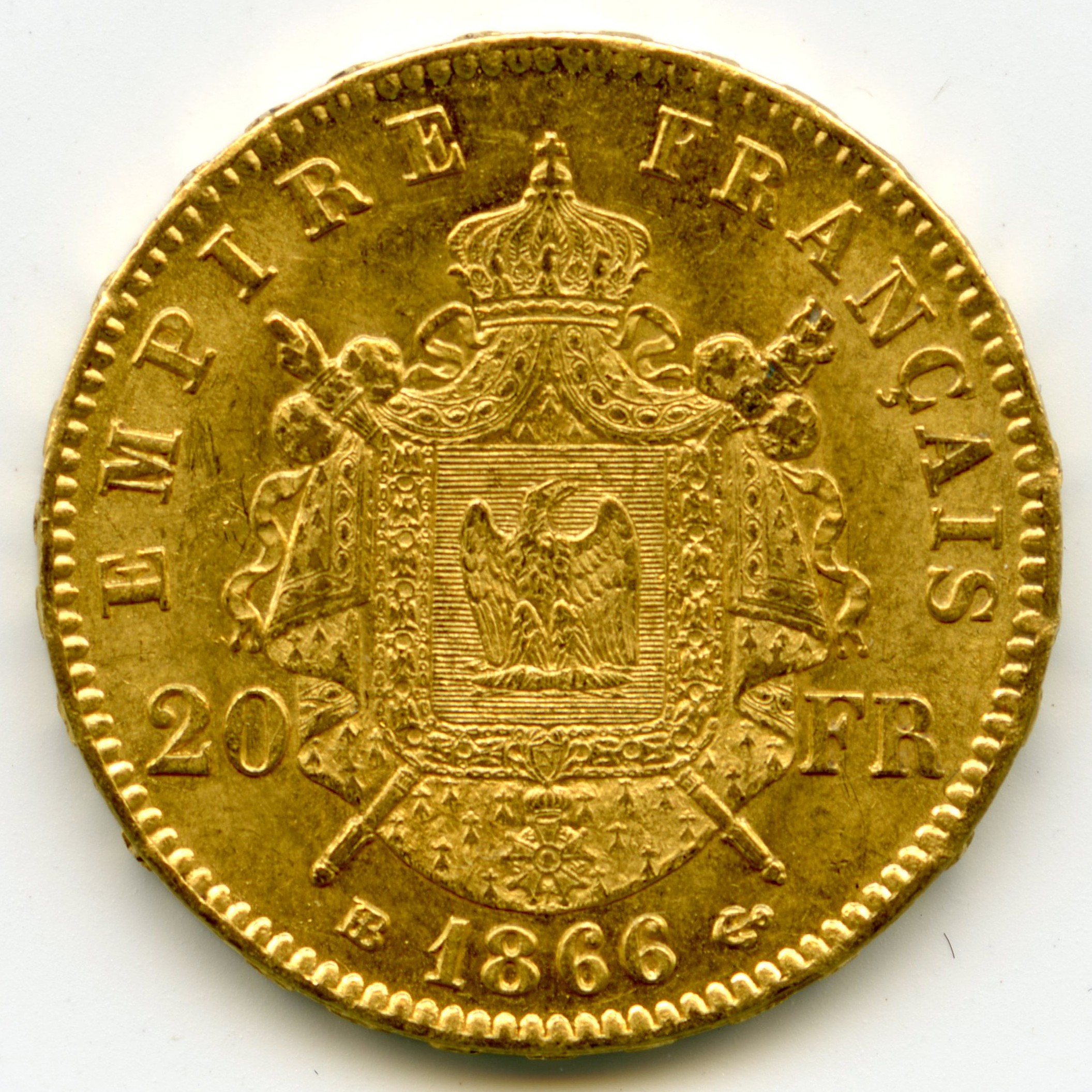Napoléon III - 20 Francs - 1866 BB revers