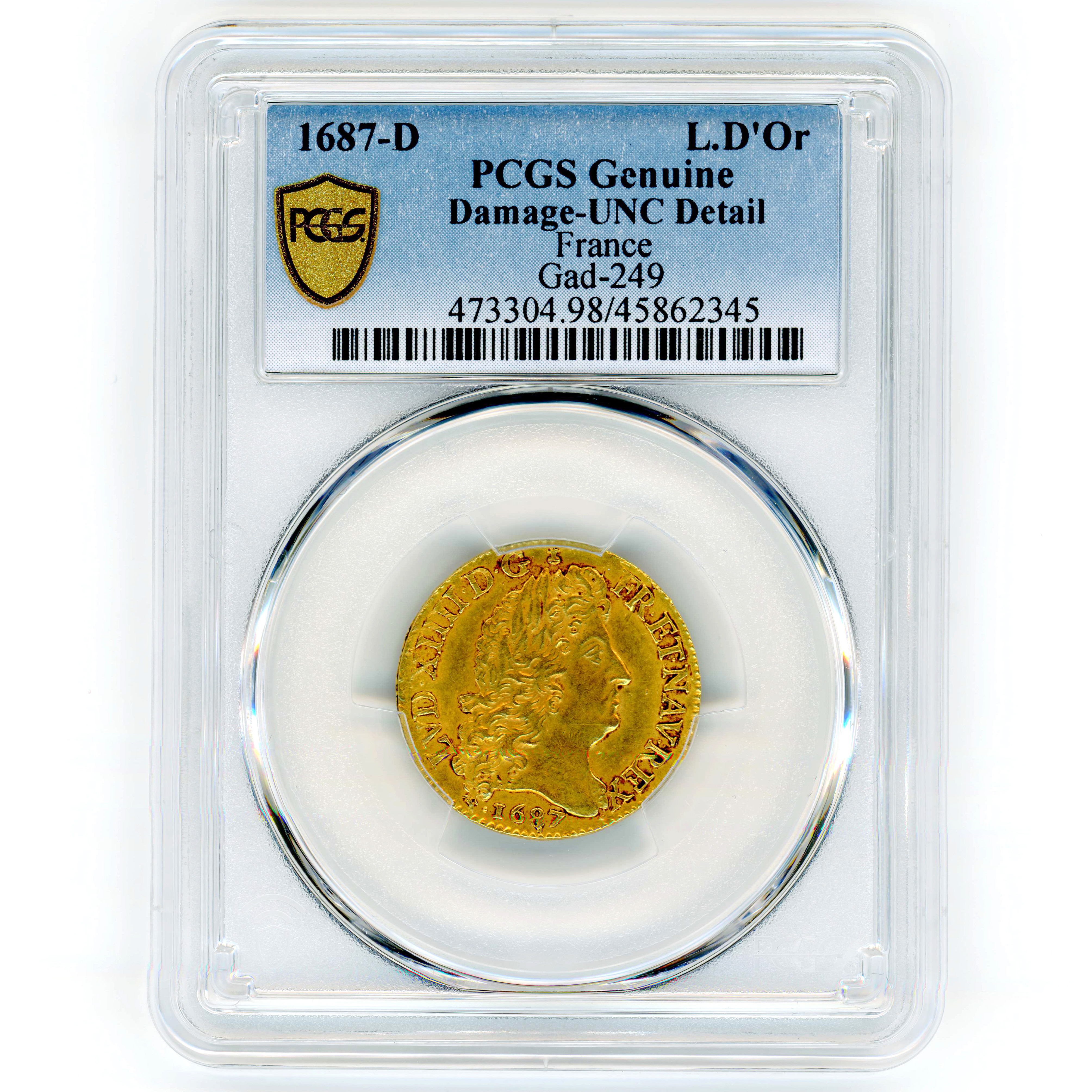 Louis XIV - Louis d'or à la perruque - 1687 D avers Louis XIV - Louis d'or à la perruque - 1687 D avers
