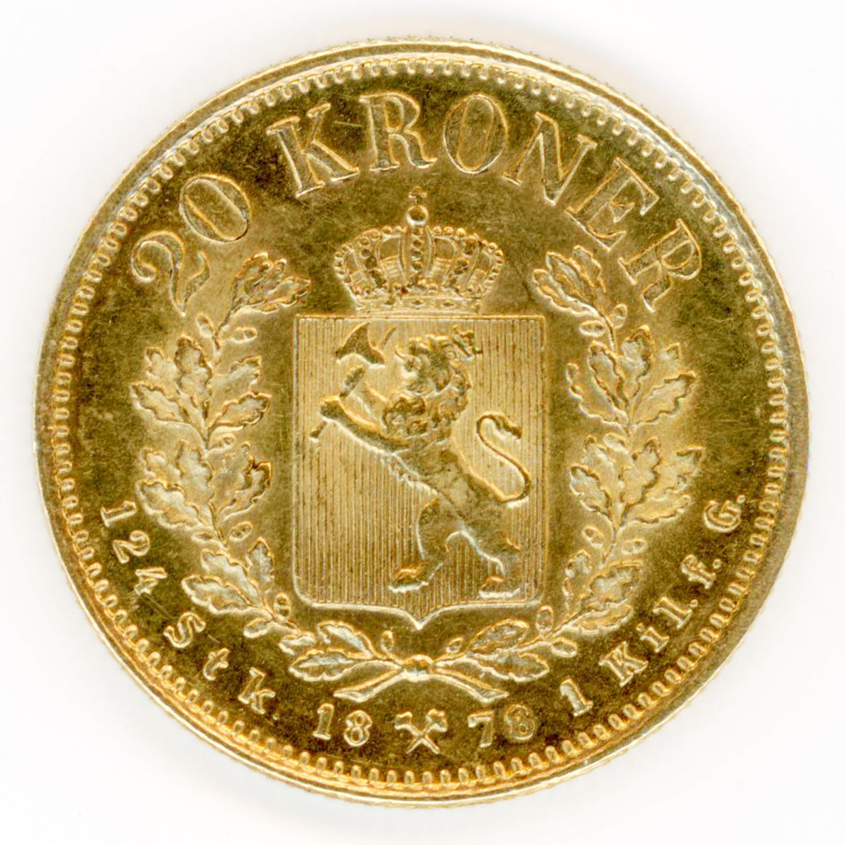 Norvège - 20 Kronor - Oscar II - 1878 revers Norvège - 20 Kronor - Oscar II - 1878 revers