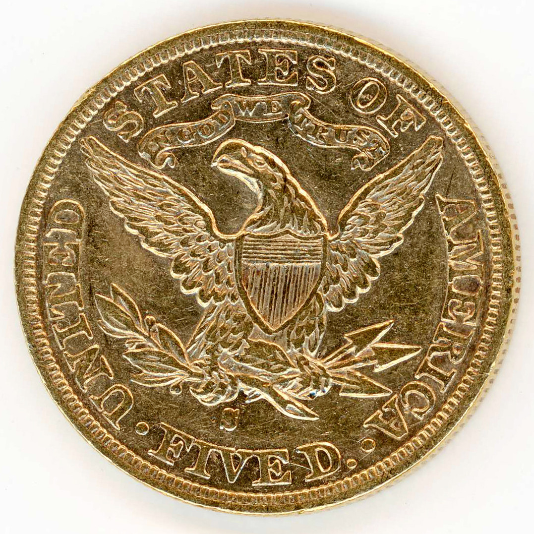 USA - 5 Dollars - 1892 S revers USA - 5 Dollars - 1892 S revers