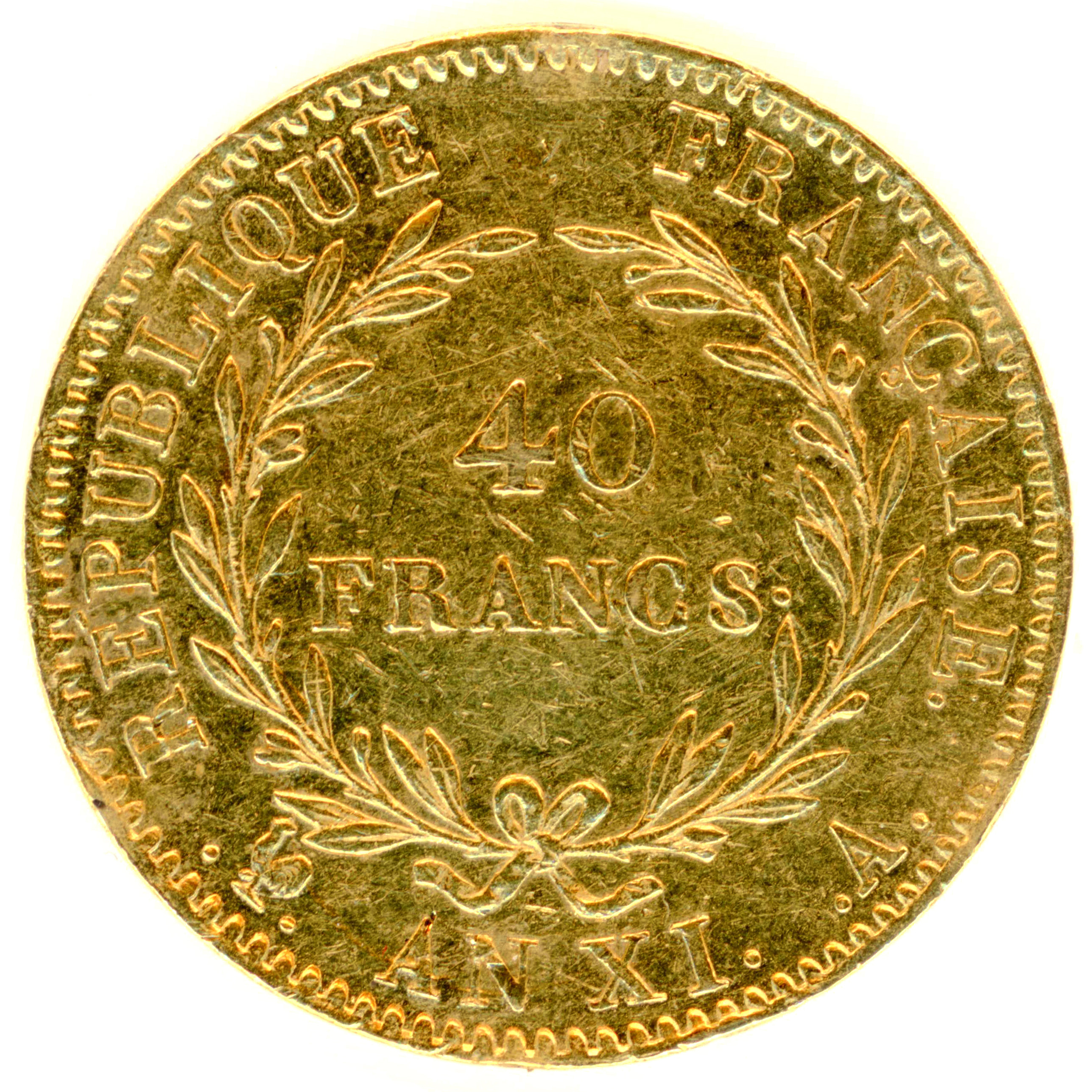 Bonaparte - 40 Francs - l'An XI A revers