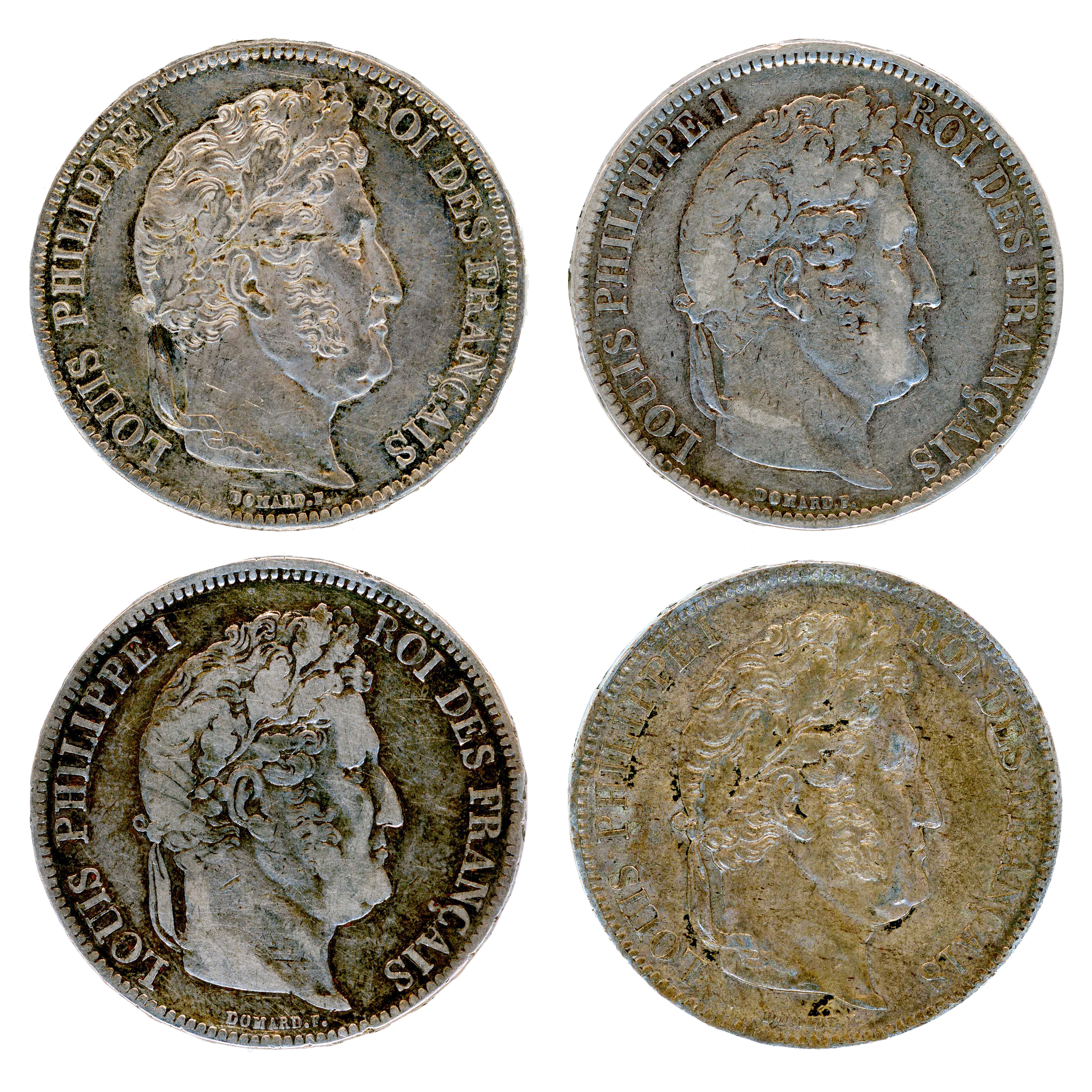 Louis Philippe - Lot de 4 Monnaies de 5 Francs avers