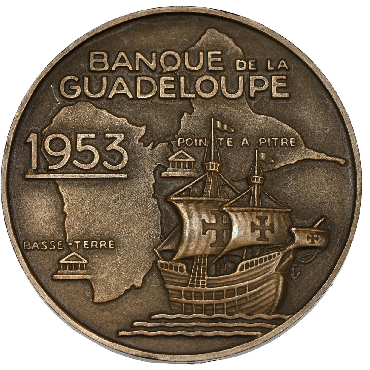 Guadeloupe - Médaille en bronze - 1953 revers Guadeloupe - Médaille en bronze - 1953 revers