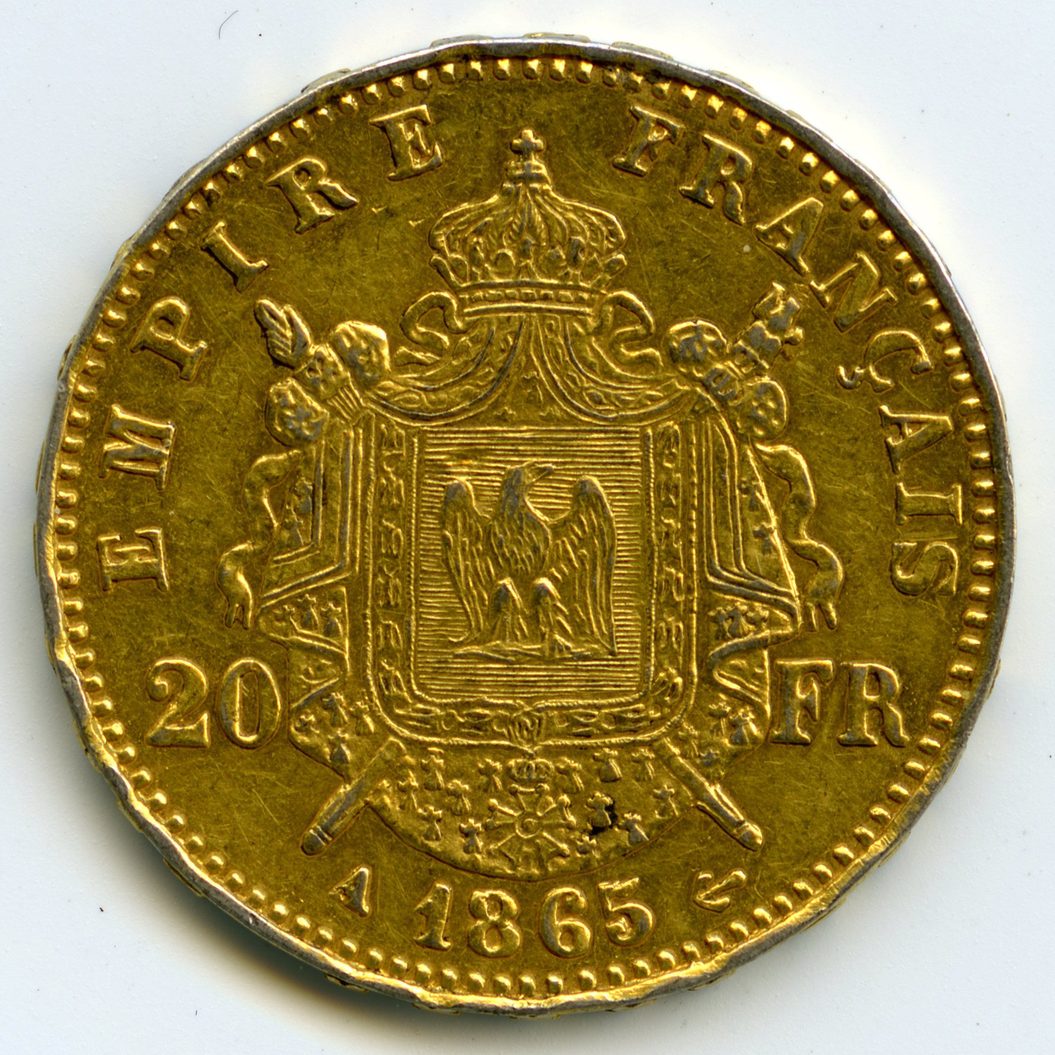 Napoléon III - 20 Frs Platine - 1865 A revers Napoléon III - 20 Frs Platine - 1865 A revers