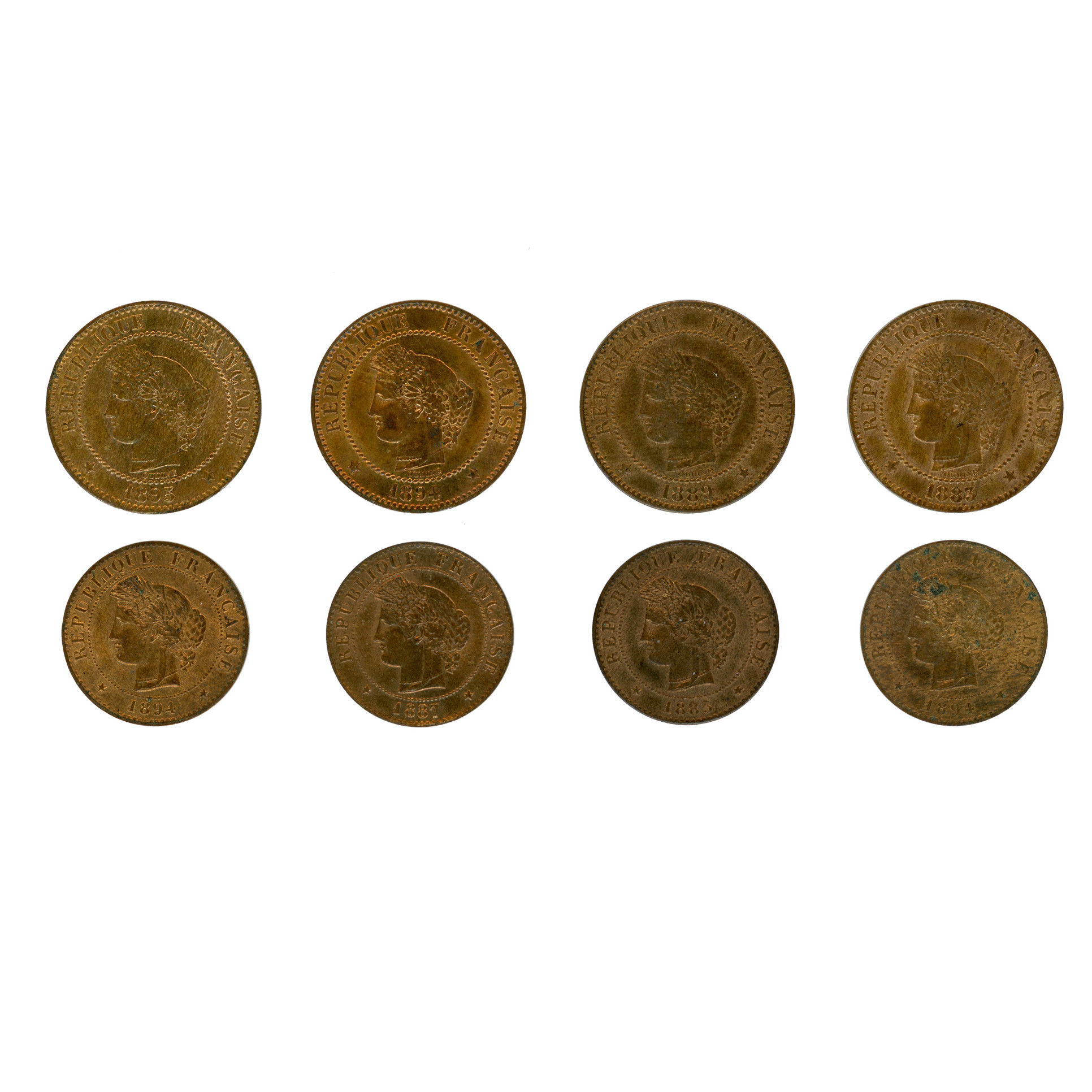 IIIème République - Lot de 8 monnaies en bronze avers