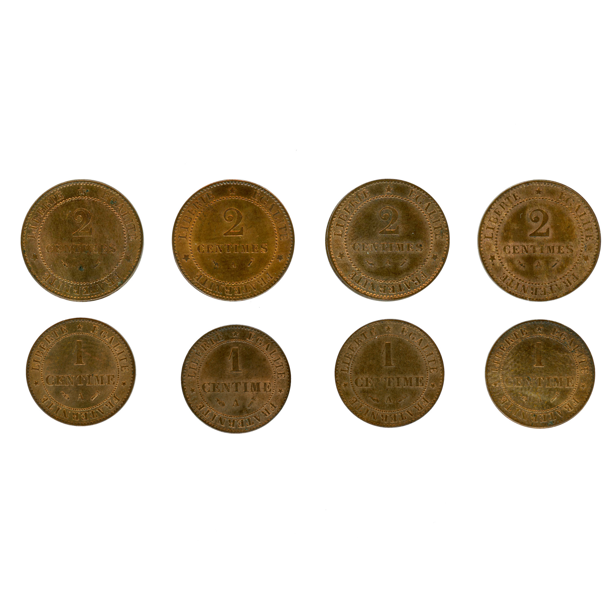 IIIème République - Lot de 8 monnaies en bronze revers IIIème République - Lot de 8 monnaies en bronze revers