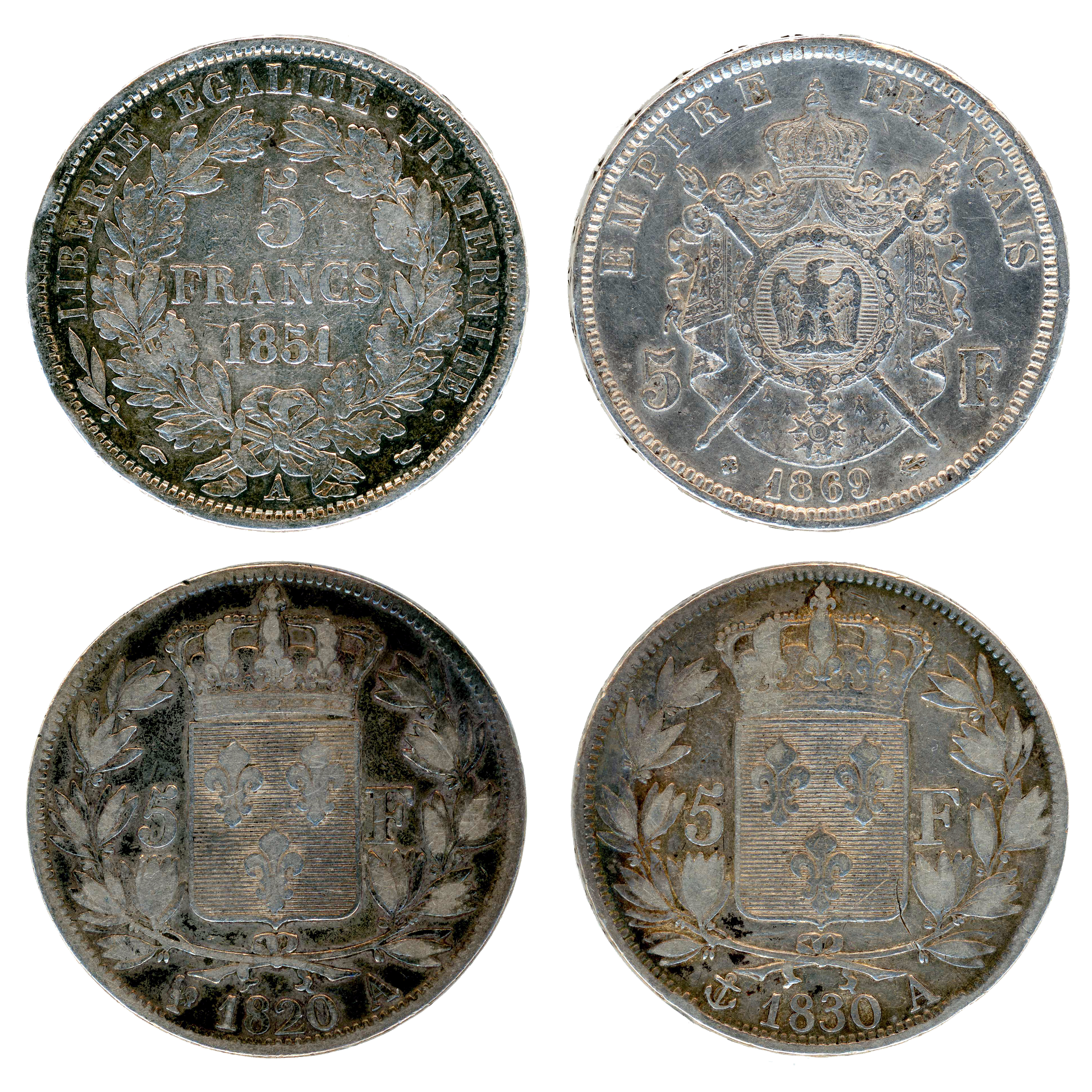 France - Lot de 4 écu en argent revers