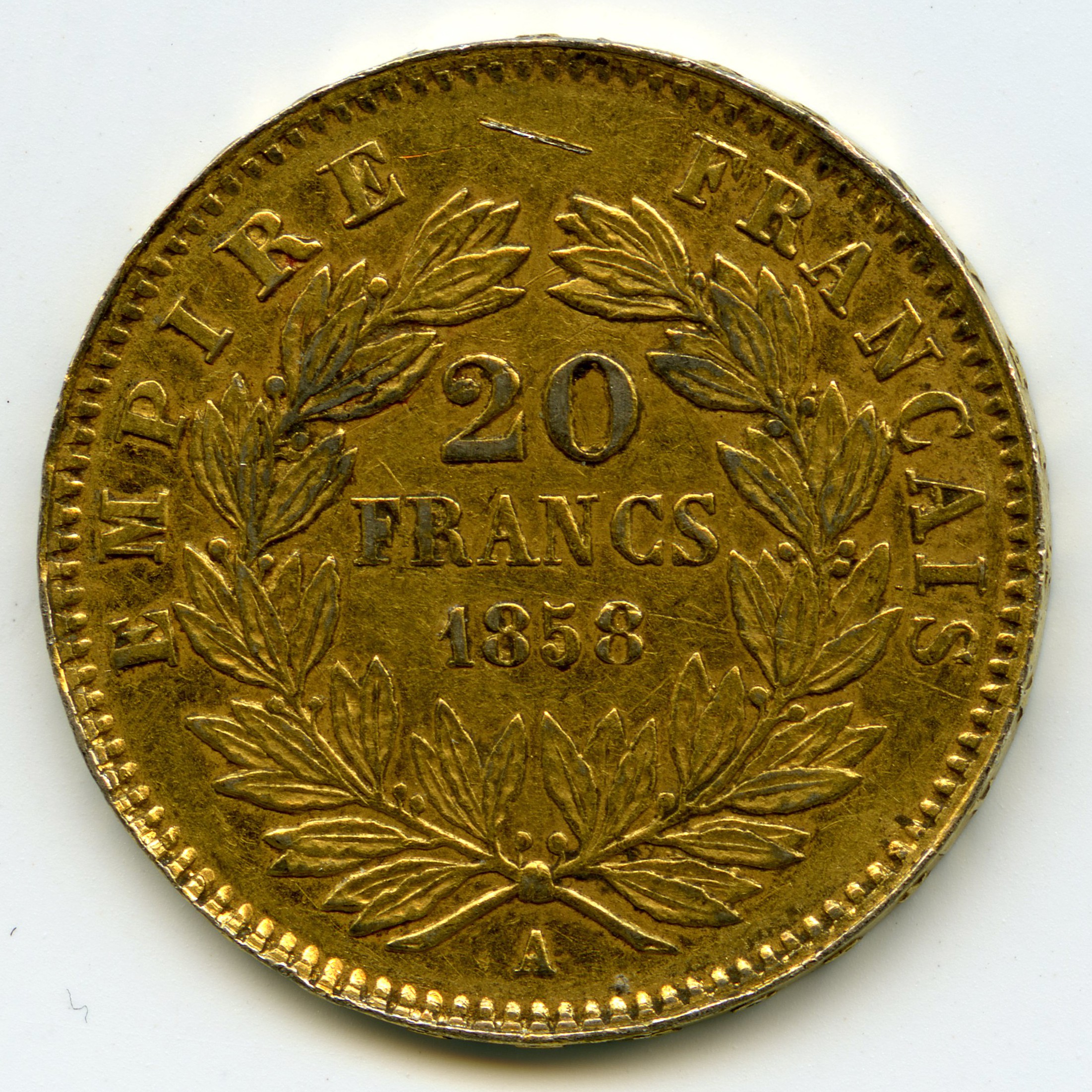 Napoléon III - 20 Frs Platine - 1858 revers