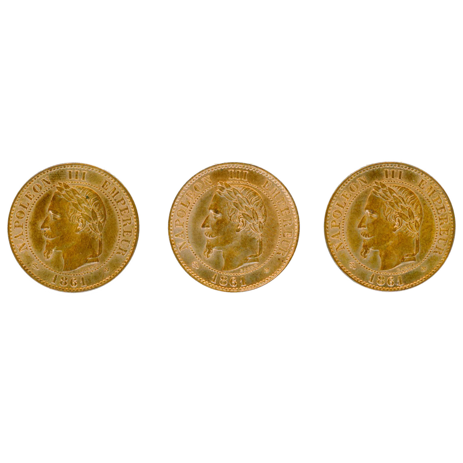 Napoléon III - Lot de 3 Monnaies de 2 Centimes - 1 avers