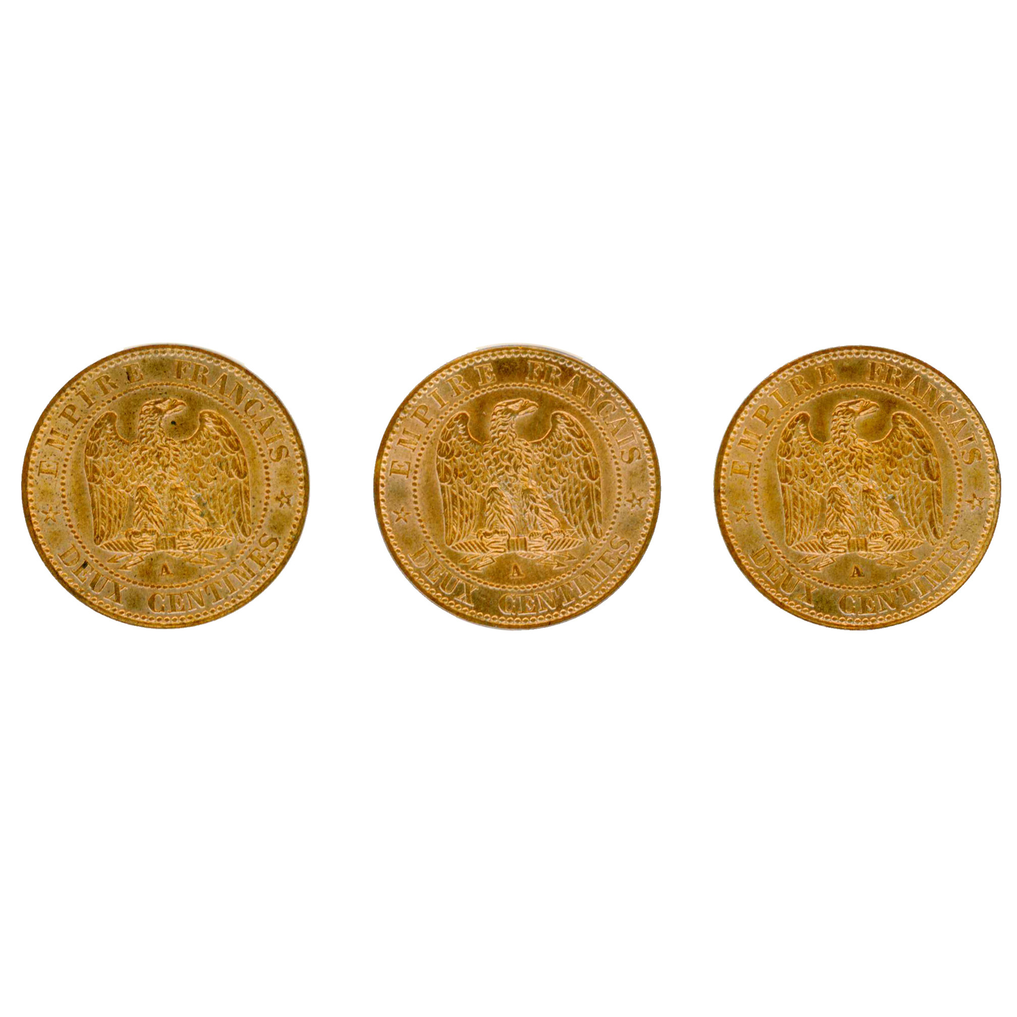 Napoléon III - Lot de 3 Monnaies de 2 Centimes - 1 revers