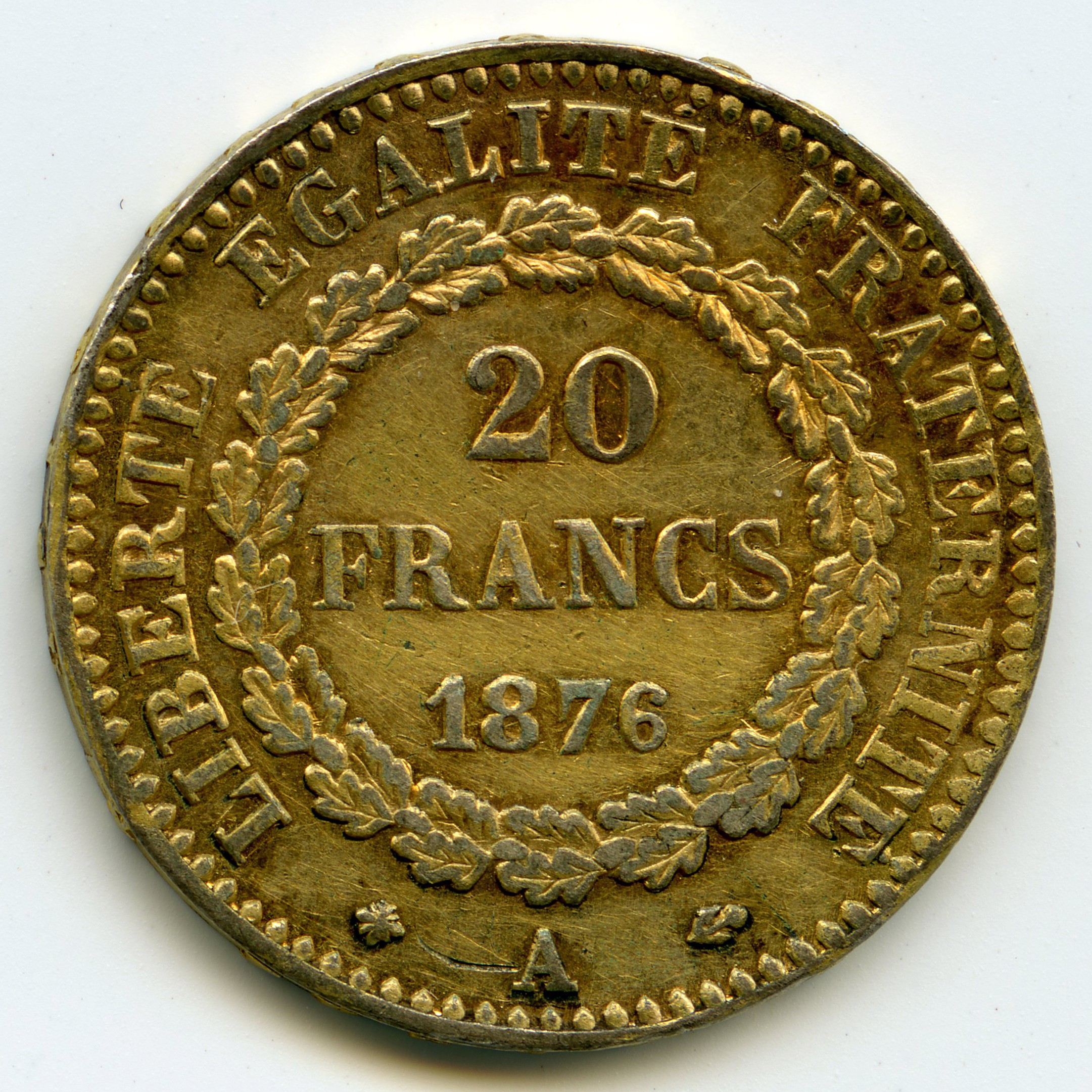 IIIème République - 20 Frs Platine - 1876 revers