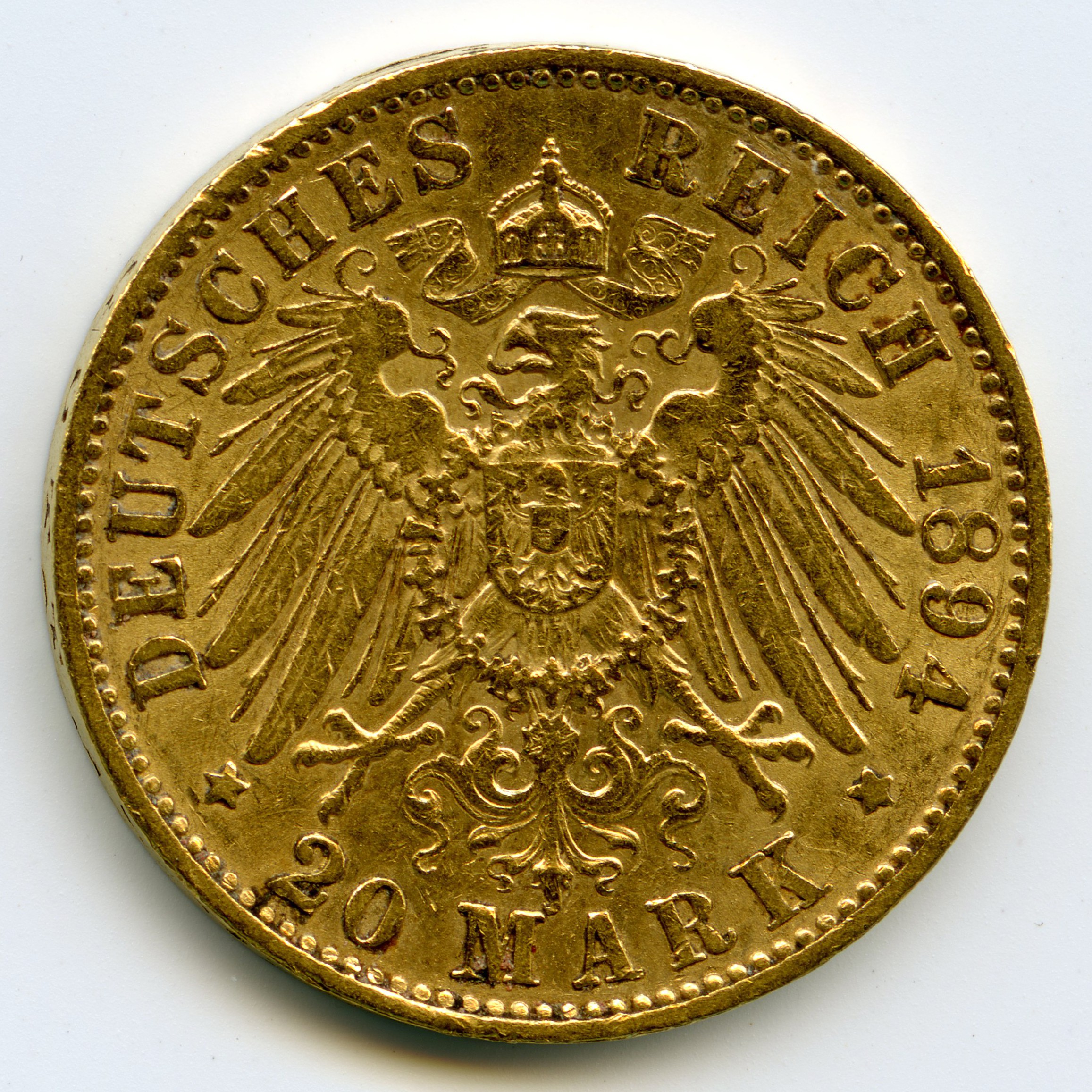 Allemagne - 20 Mark - 1894 E revers Allemagne - 20 Mark - 1894 E revers