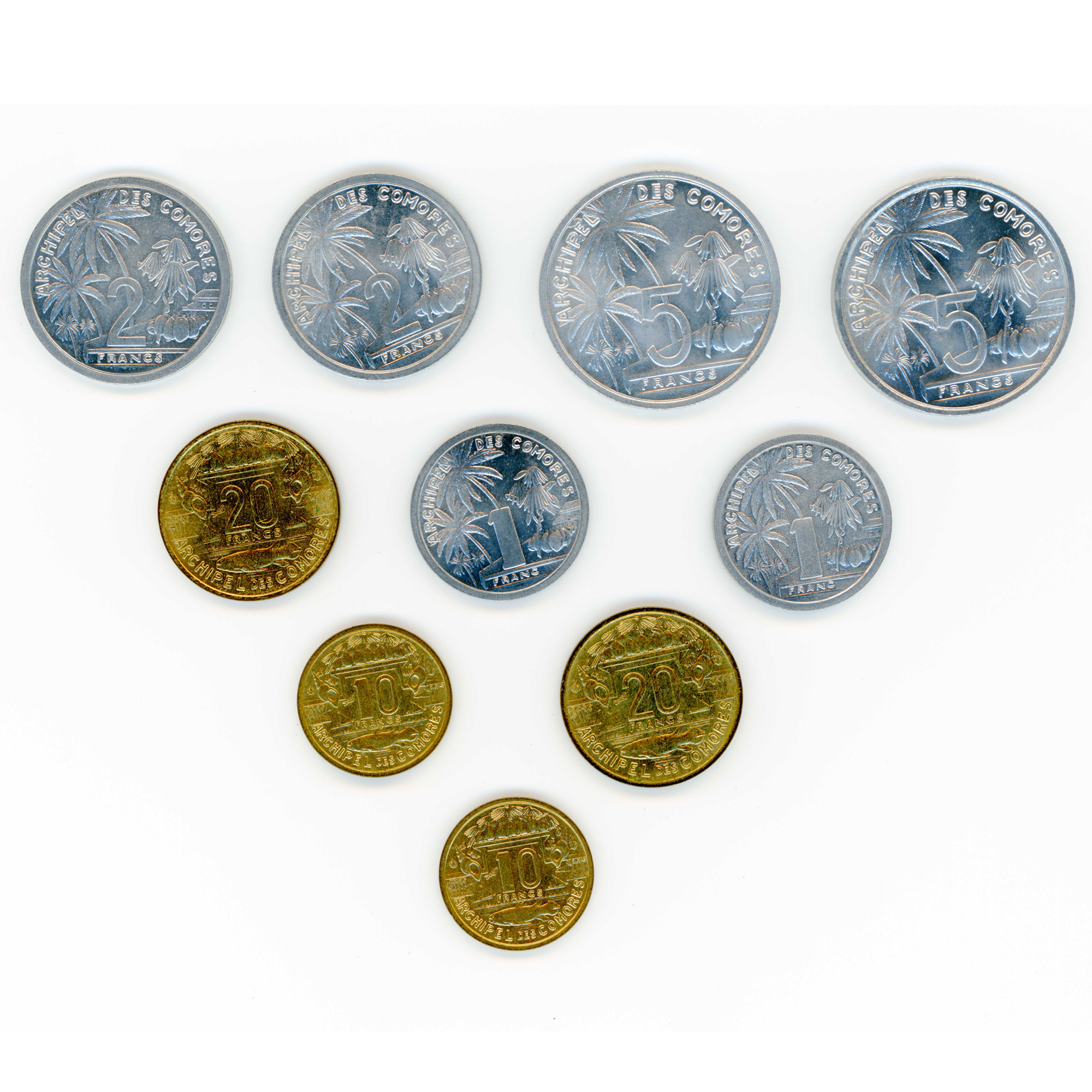Comores - Lot de 10 Monnaies Lucien Bazor - 1964 revers Comores - Lot de 10 Monnaies Lucien Bazor - 1964 revers