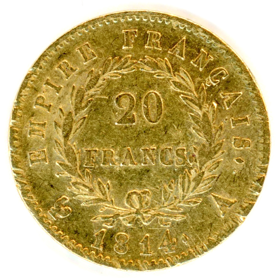 Napoléon Ier - 20 Francs - 1814 A revers Napoléon Ier - 20 Francs - 1814 A revers