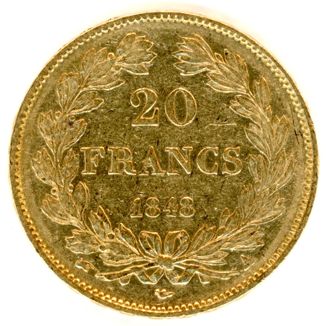 Louis Philippe Ier - 20 Francs - 1848 A revers Louis Philippe Ier - 20 Francs - 1848 A revers