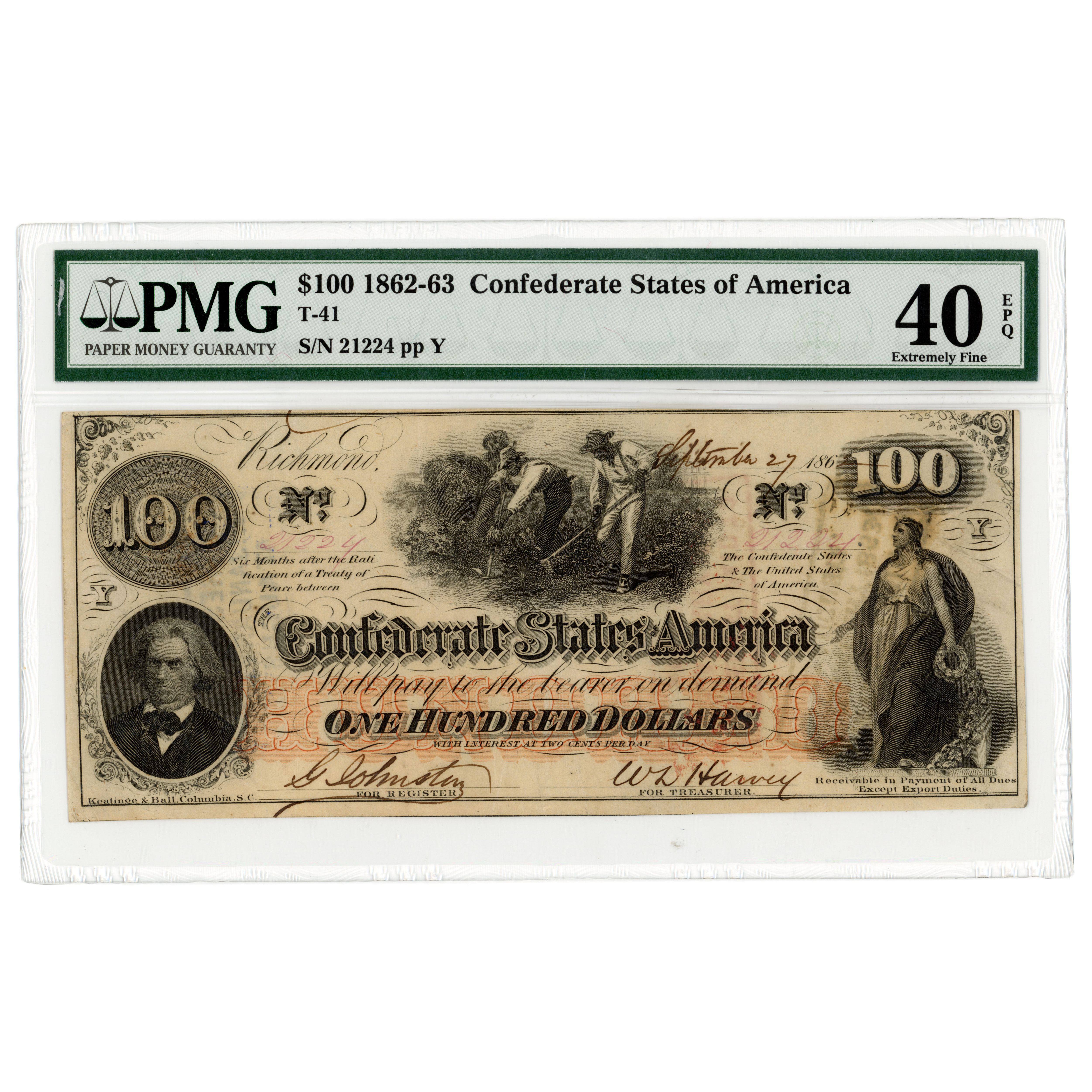 USA - 100 dollars - États confédérés - 1862 avers