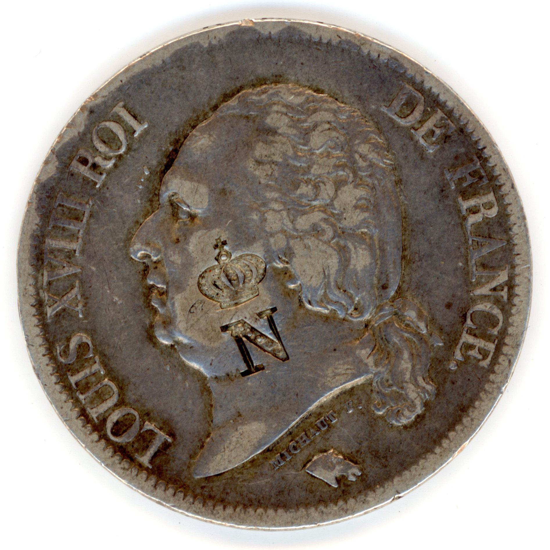Louis XVIII - 5 Francs au buste nu - 1818 B avers