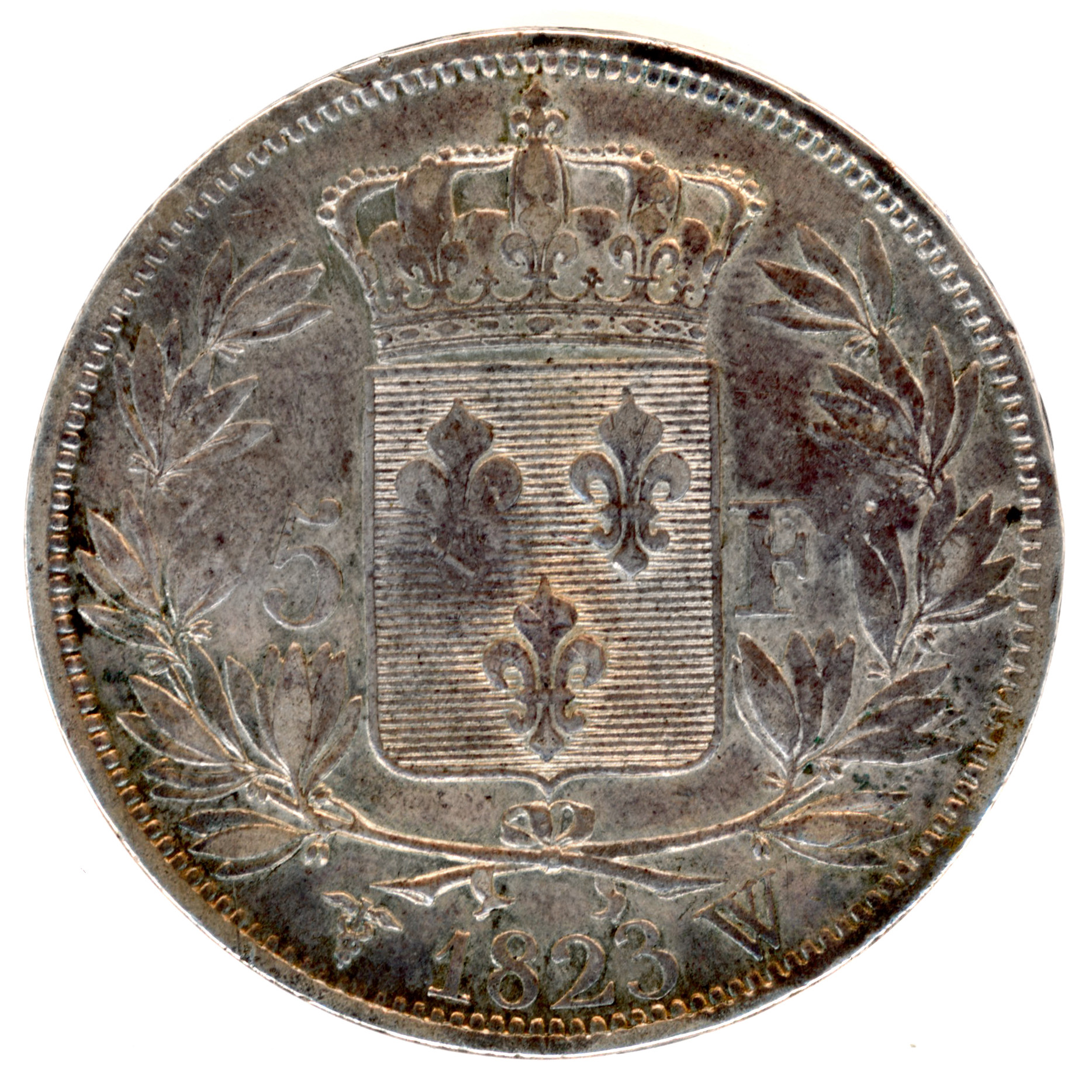 Louis XVIII - 5 Francs - 1823 W revers