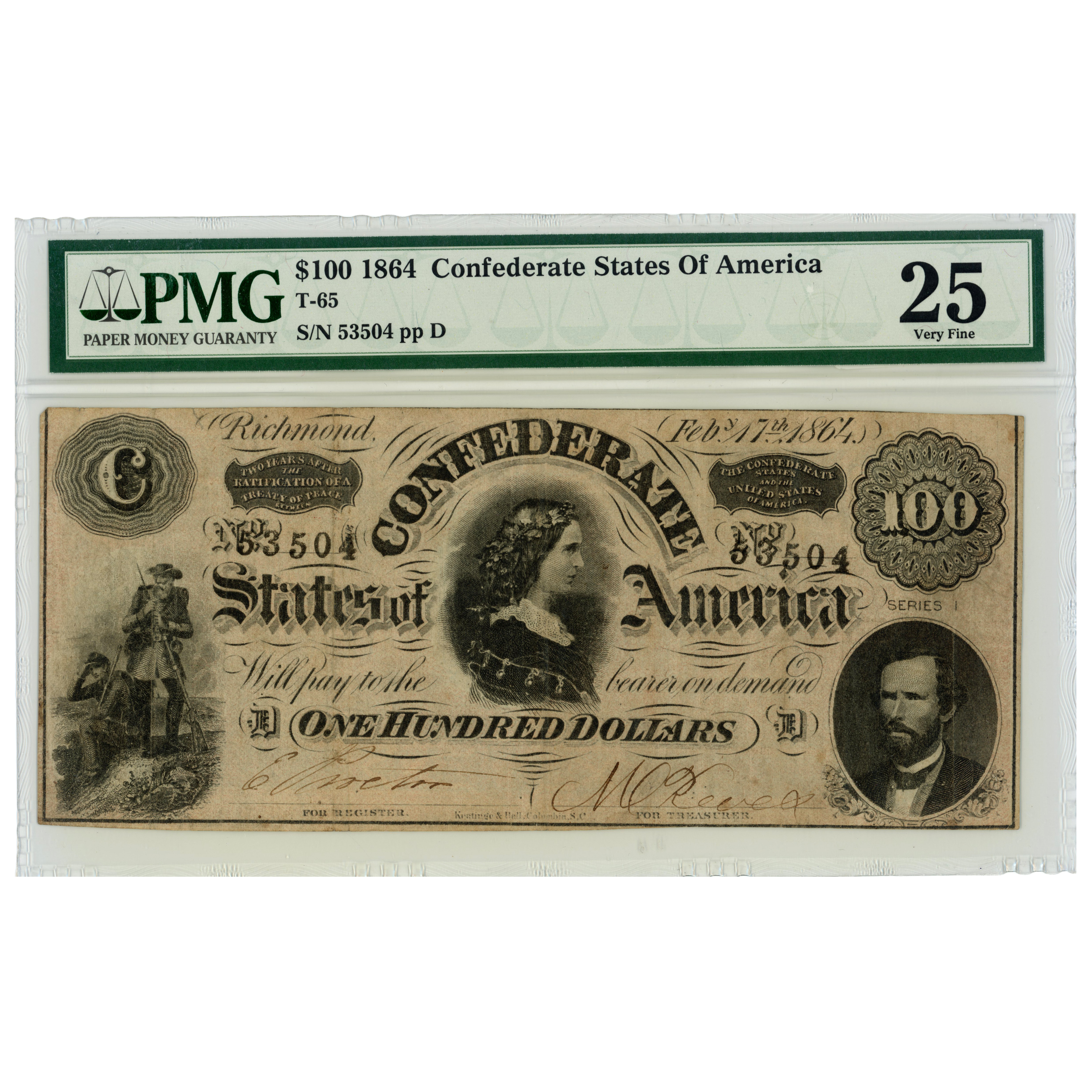 USA - 100 Dollars - États confédérés - 1864 avers USA - 100 Dollars - États confédérés - 1864 avers