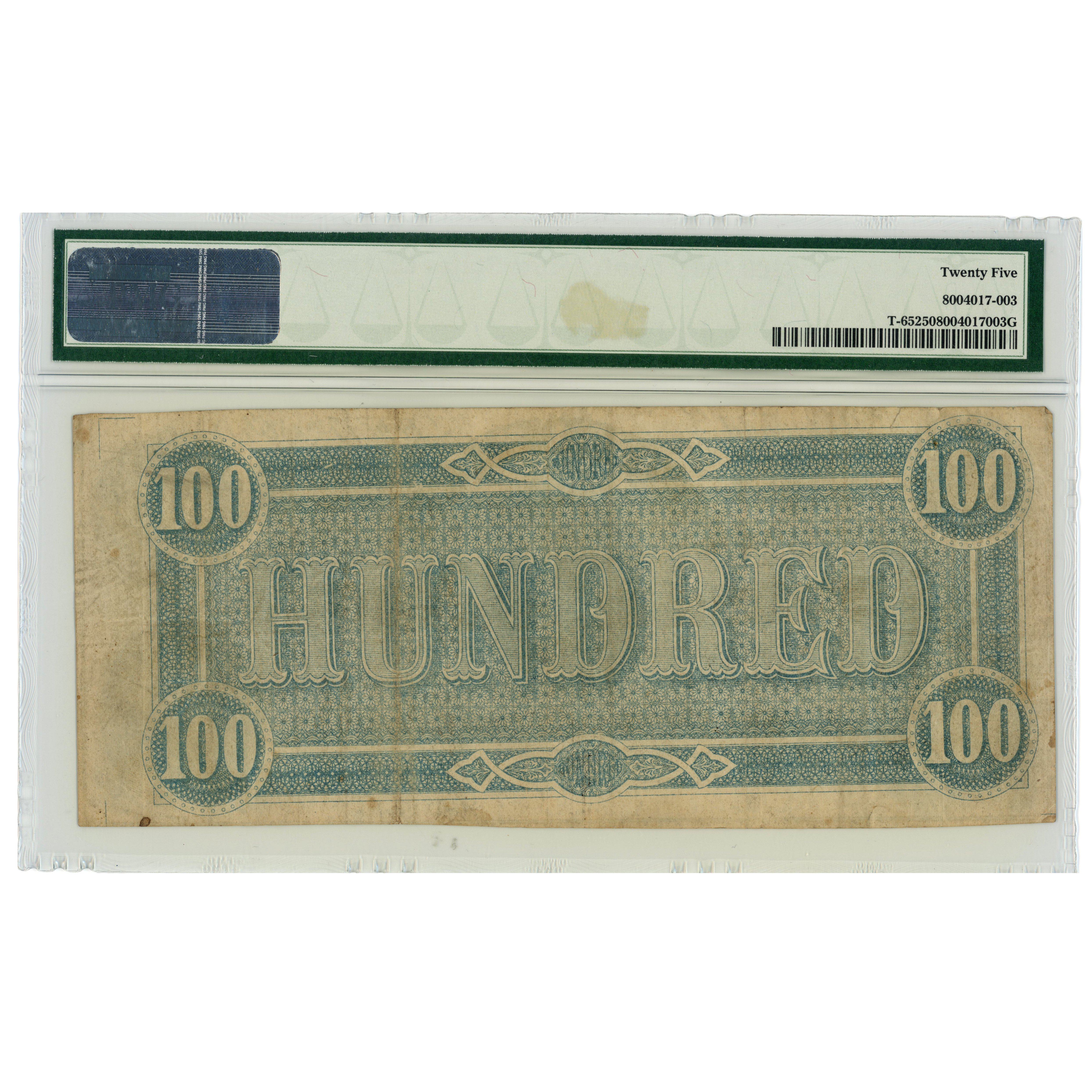 USA - 100 Dollars - États confédérés - 1864 revers USA - 100 Dollars - États confédérés - 1864 revers