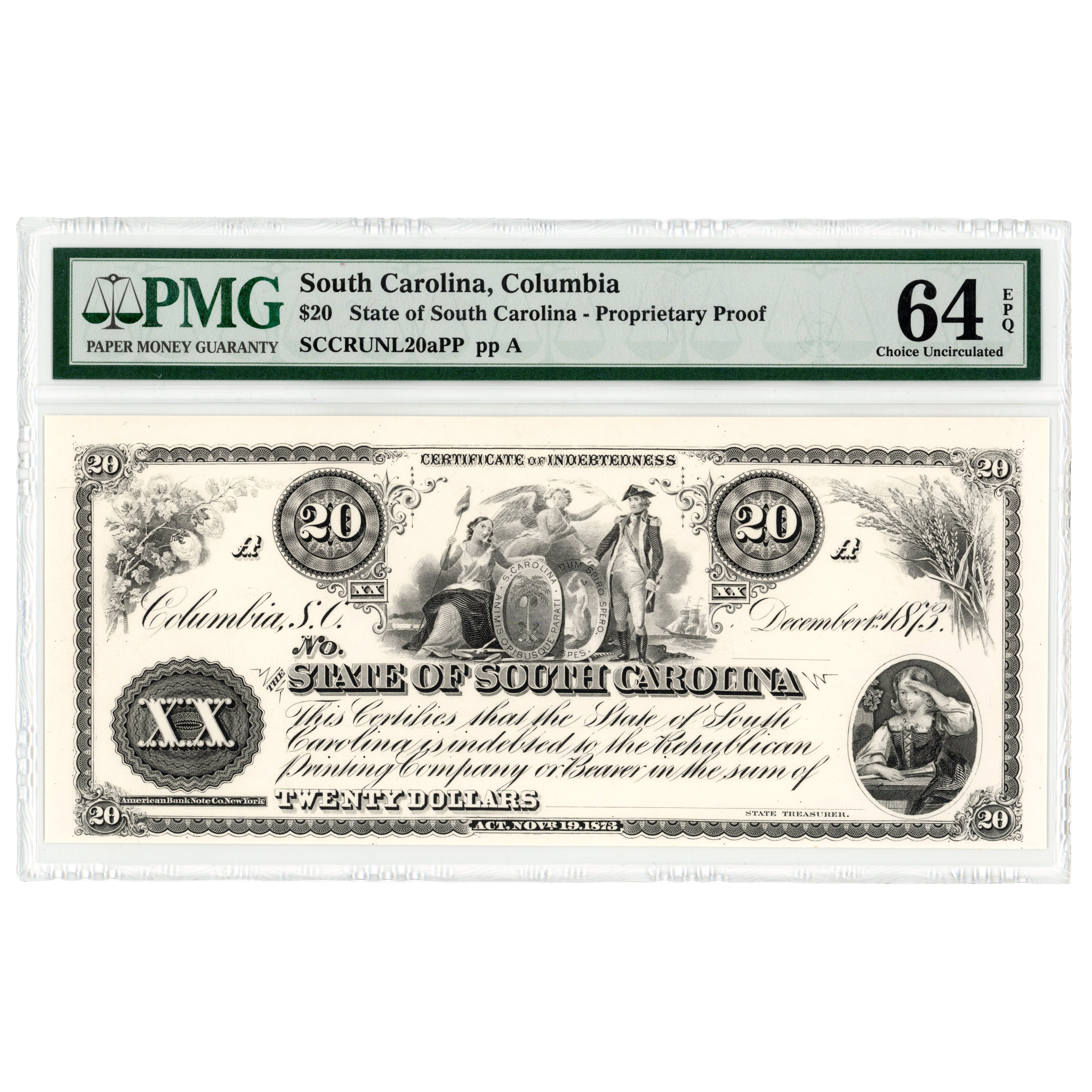 USA - 20 dollars - Columbia - Epreuve - 1873 avers USA - 20 dollars - Columbia - Epreuve - 1873 avers