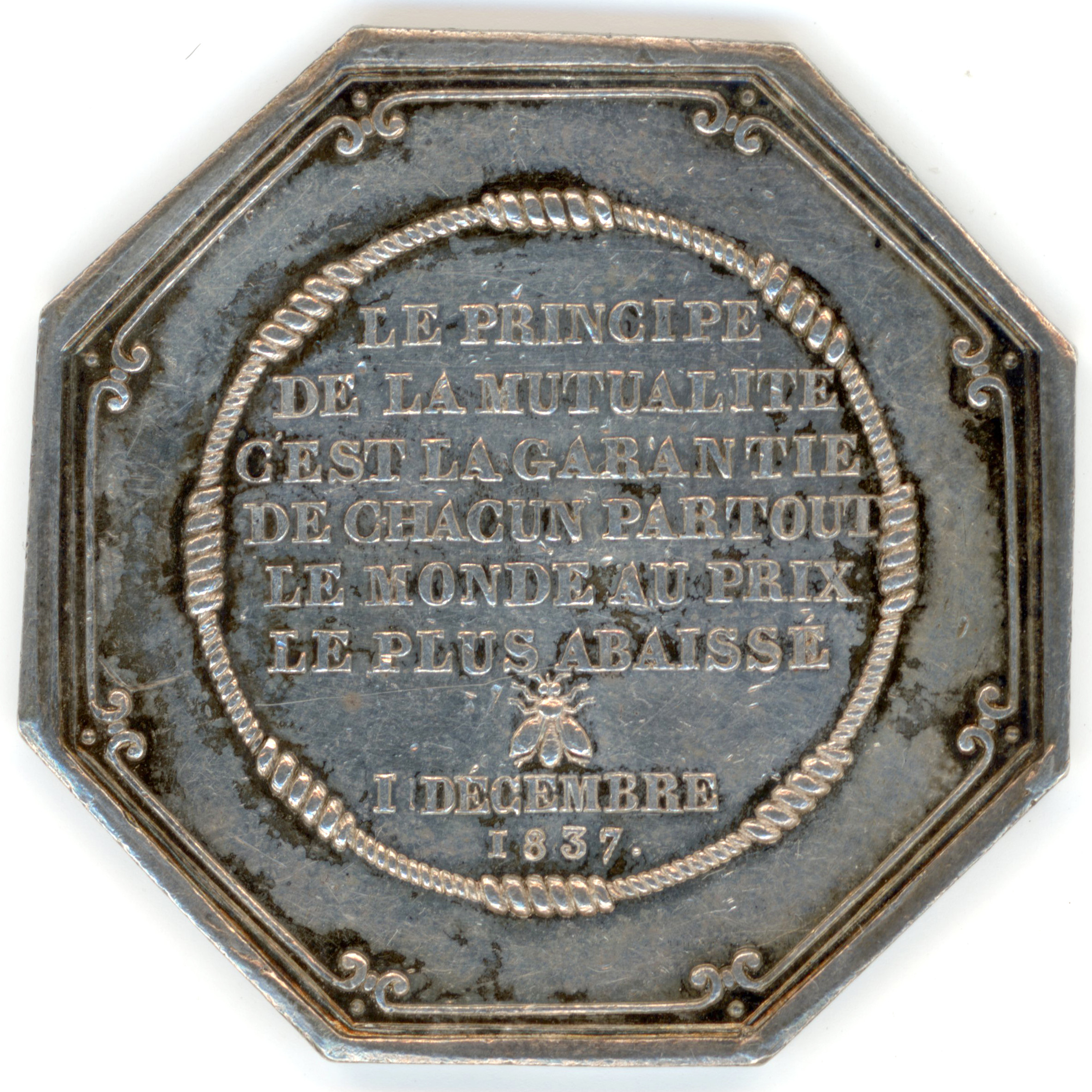 Jeton - Assurance contre l’incendie - 1837 revers Jeton - Assurance contre l’incendie - 1837 revers