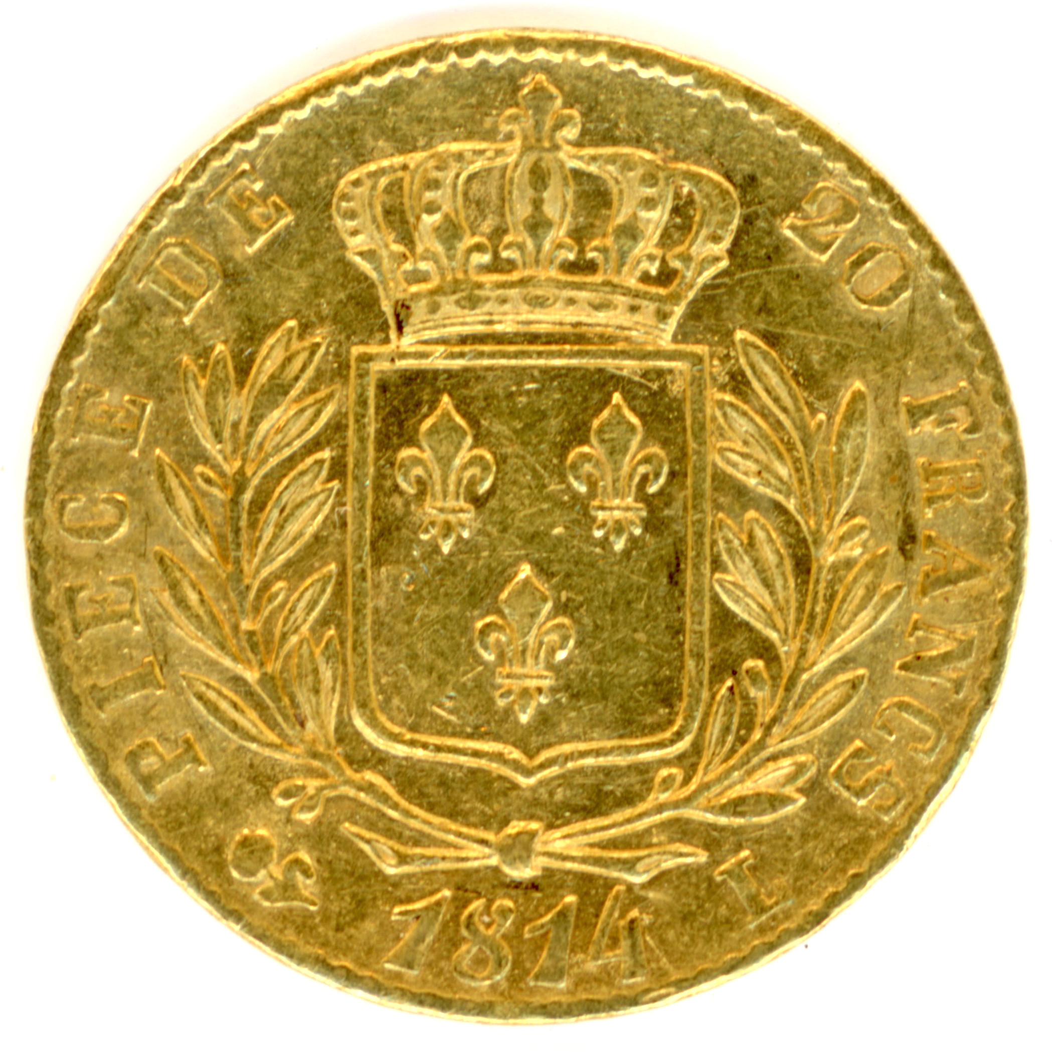 Louis XVIII - 20 Francs - 1814 L revers Louis XVIII - 20 Francs - 1814 L revers