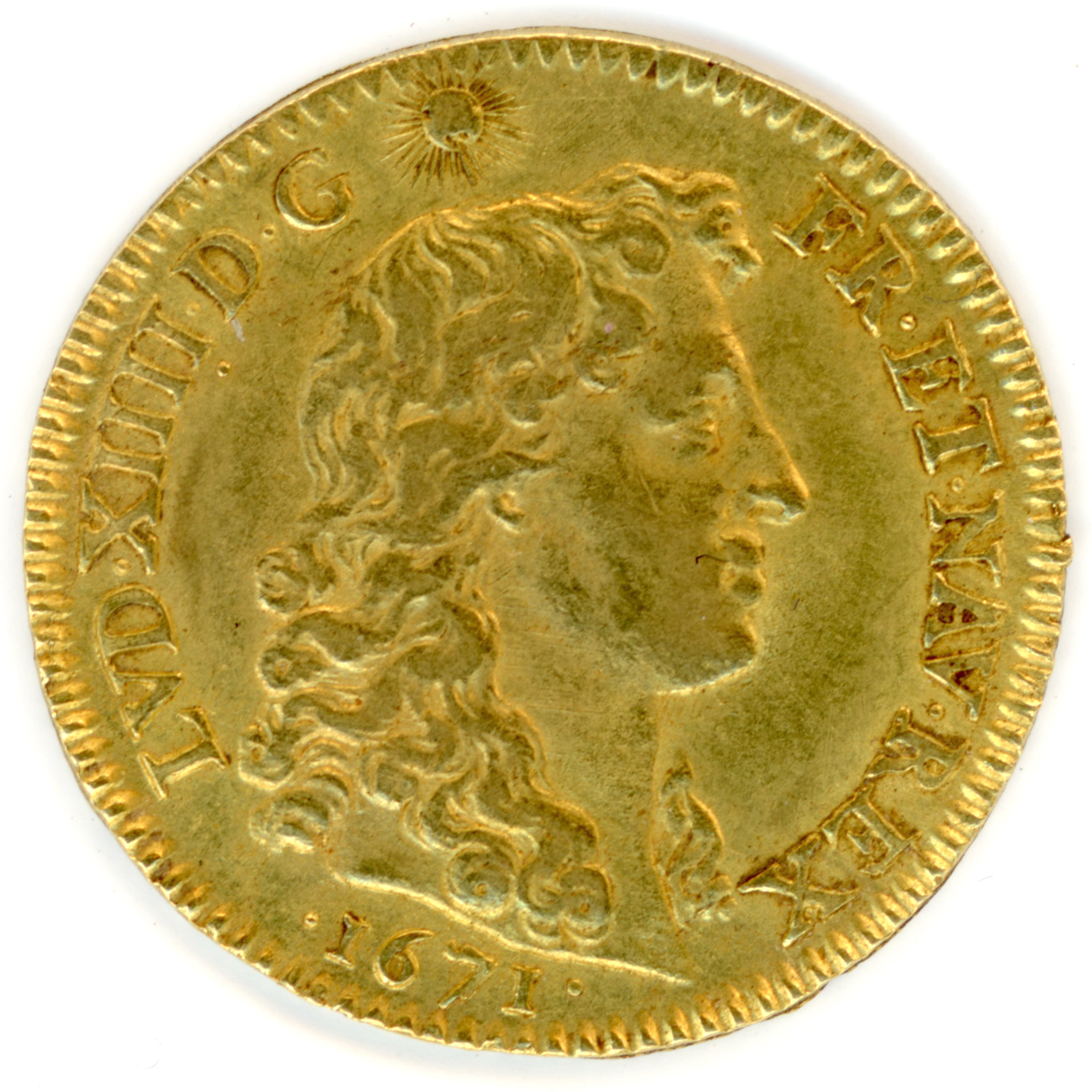 Louis XIV - Louis d'or à la tête nue - 1671 A avers Louis XIV - Louis d'or à la tête nue - 1671 A avers
