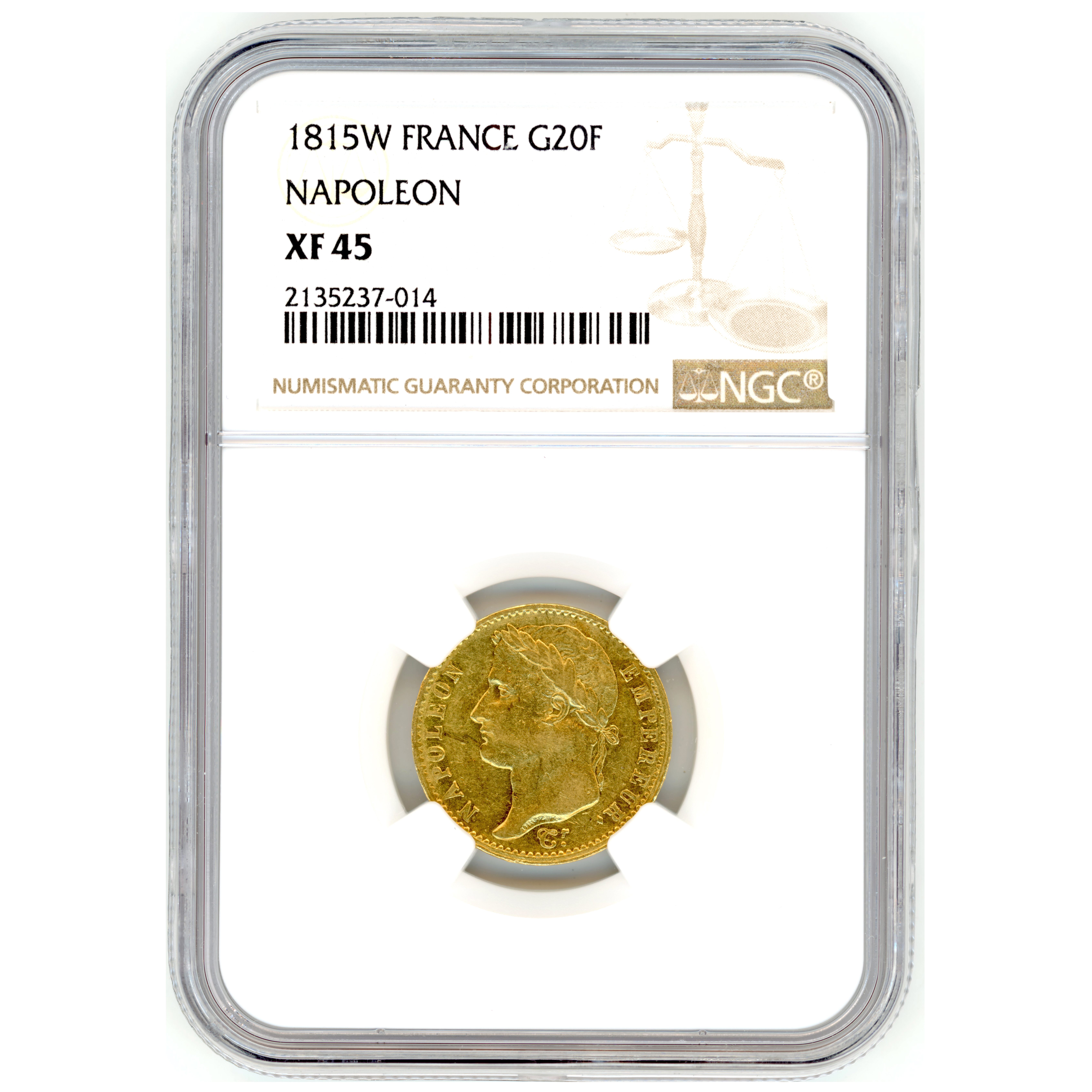 Napoléon Ier - 20 Francs 1815 W avers Napoléon Ier - 20 Francs 1815 W avers