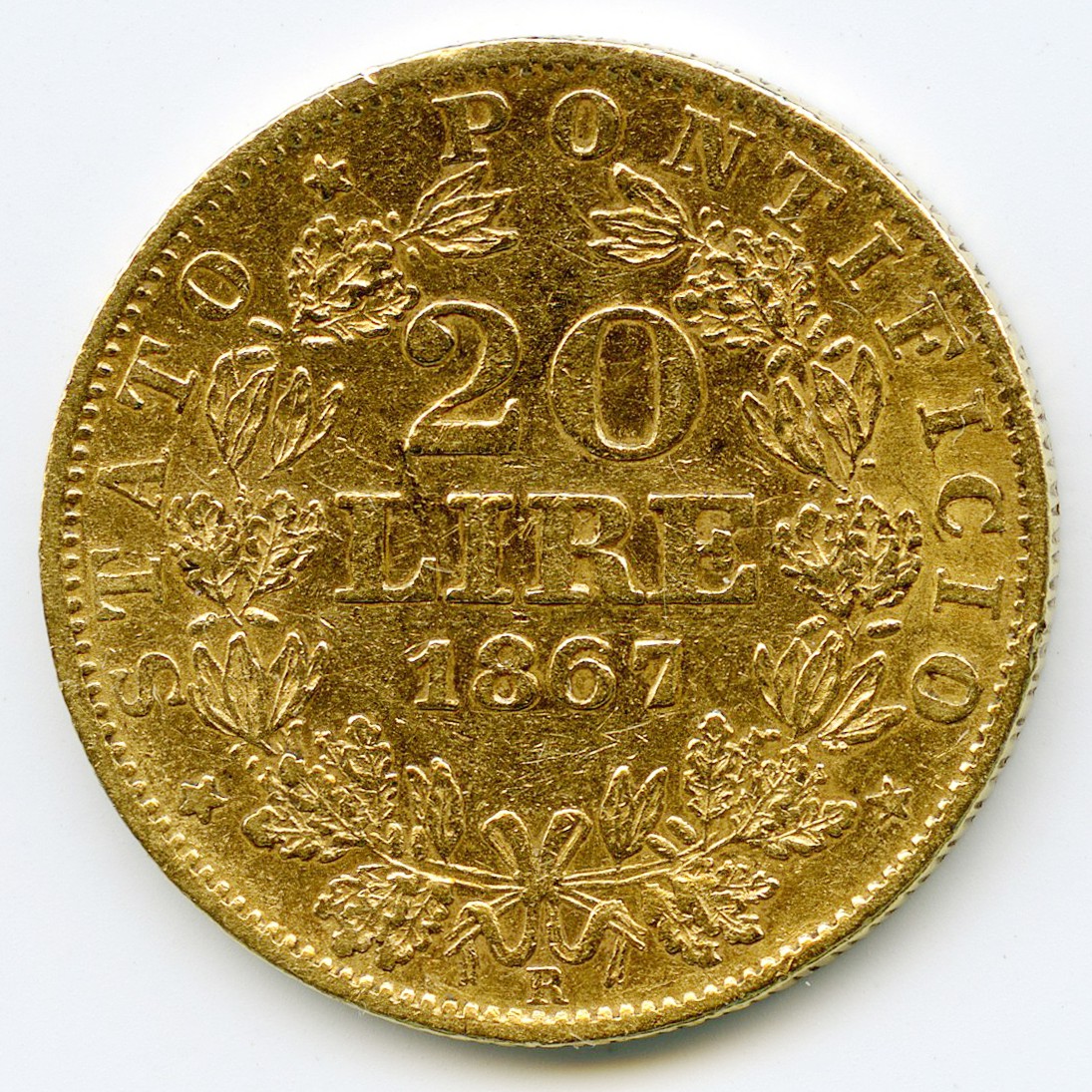 Italie - PIE X - 20 Lire - 1867 revers Italie - PIE X - 20 Lire - 1867 revers