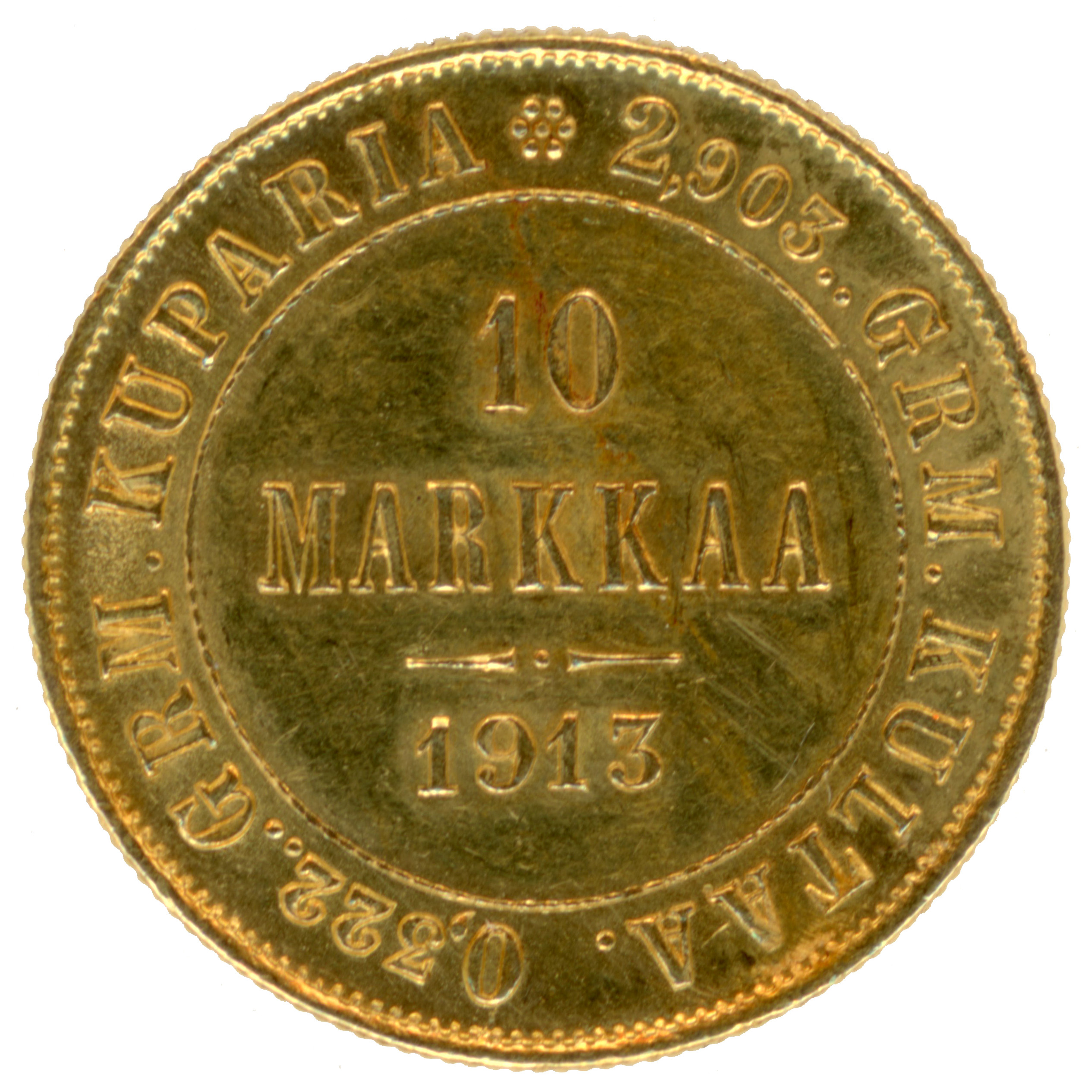 Finlande - 10 Markkaa - 1913 - Helsinki revers Finlande - 10 Markkaa - 1913 - Helsinki revers