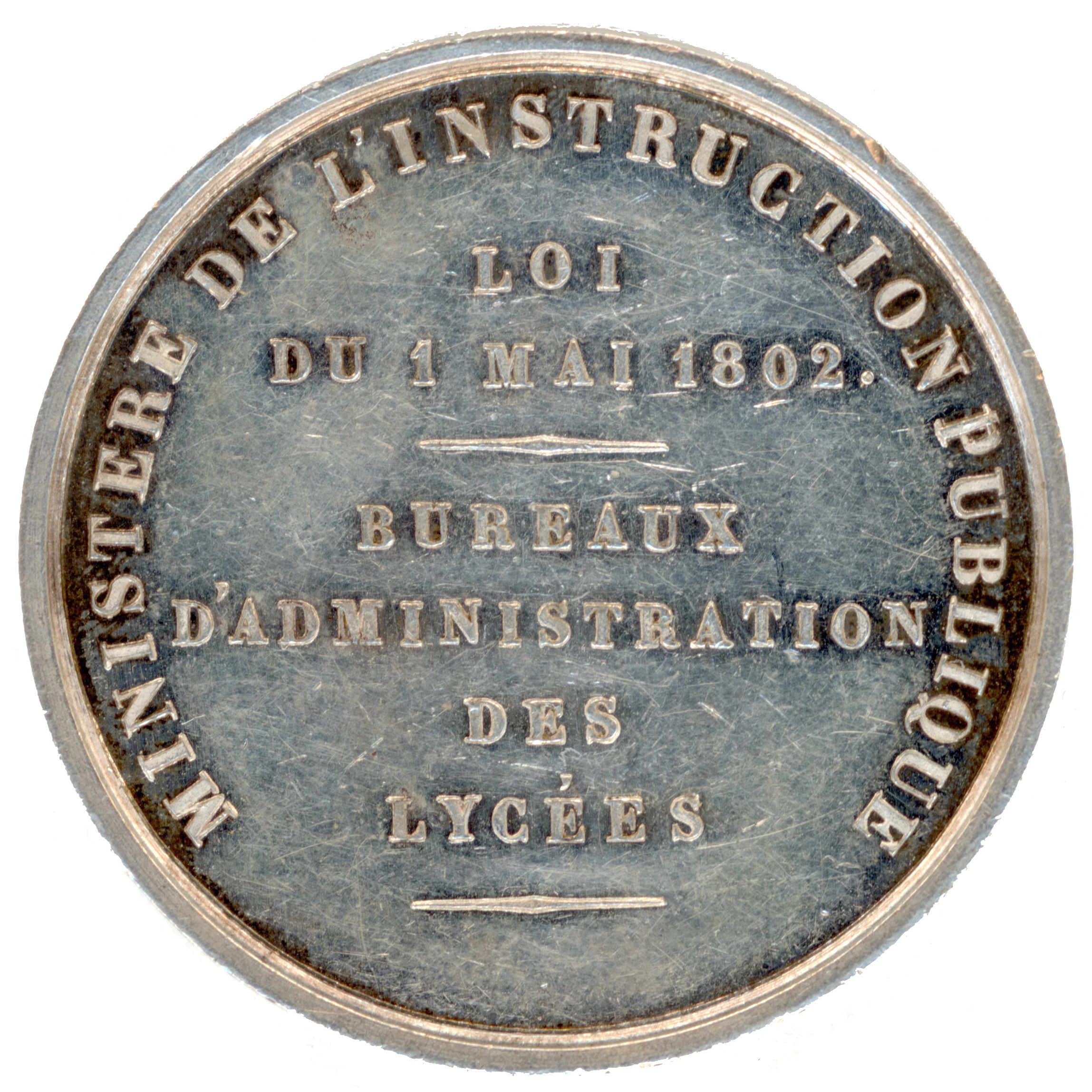 Napoléon III - Médaille - Loi du 1er mai 1802 revers Napoléon III - Médaille - Loi du 1er mai 1802 revers