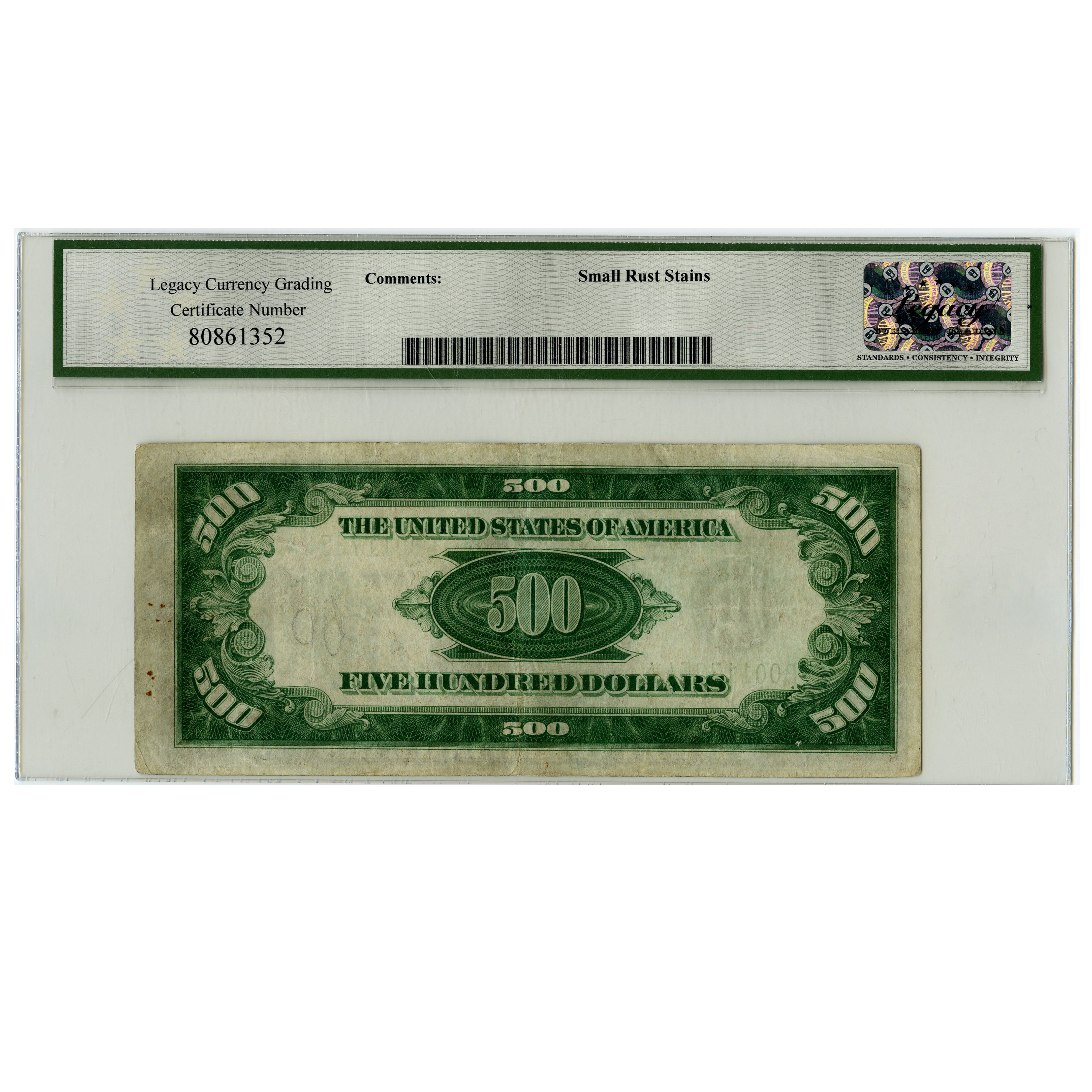 USA - 500 Dollars - B00117354A revers USA - 500 Dollars - B00117354A revers