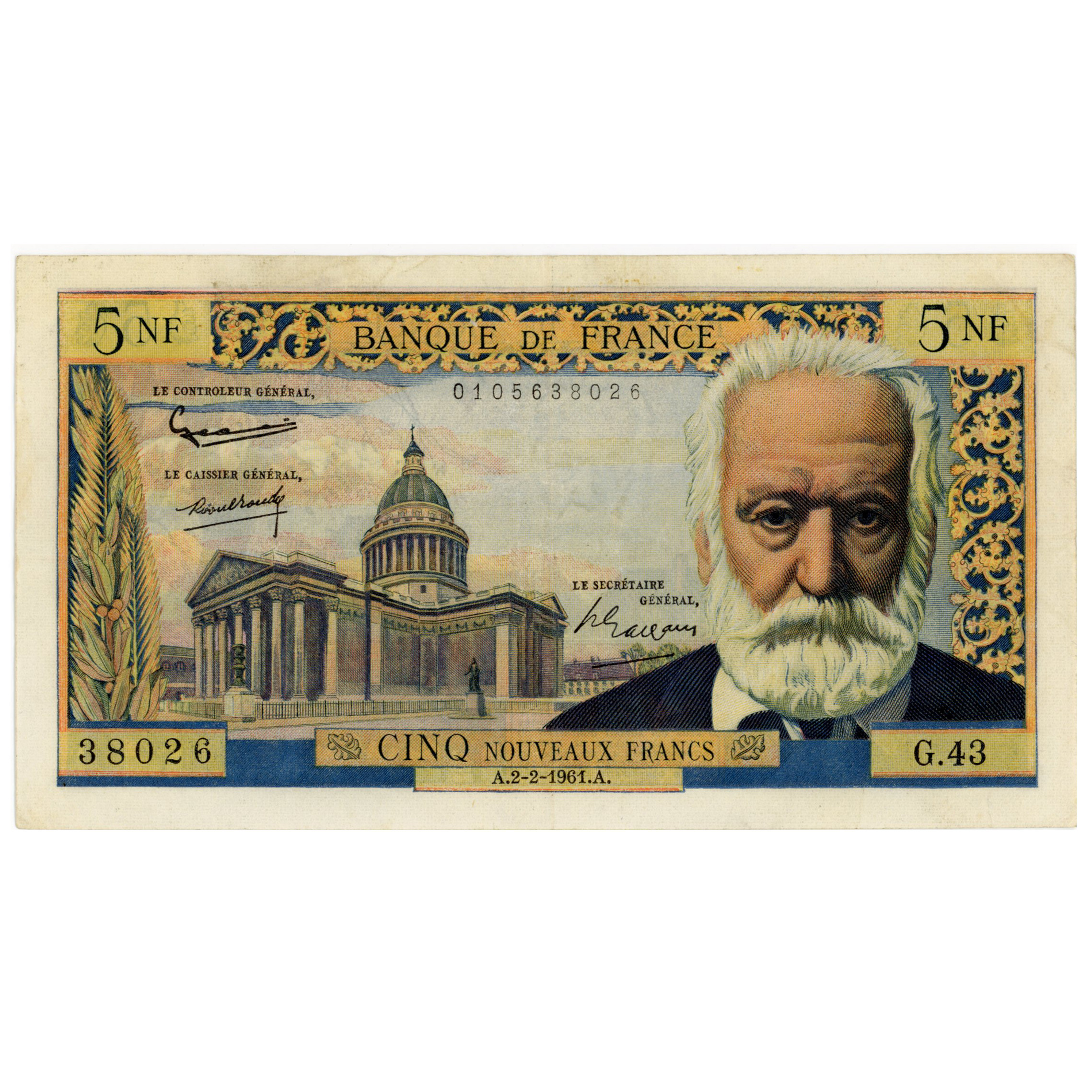 France - 5 NF - Victor Hugo - 1961 avers France - 5 NF - Victor Hugo - 1961 avers