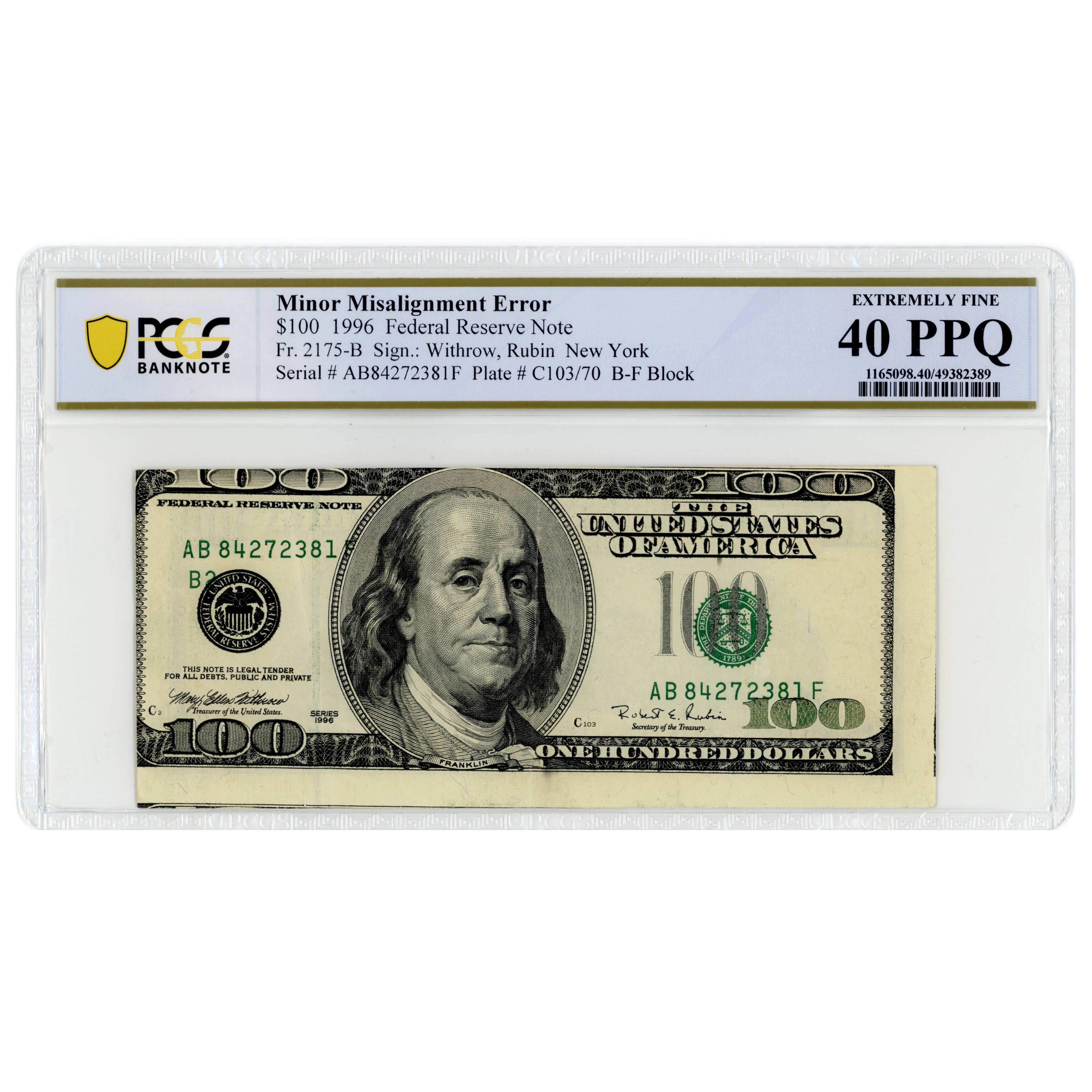 USA - 100 Dollars fauté - 1996 avers USA - 100 Dollars fauté - 1996 avers