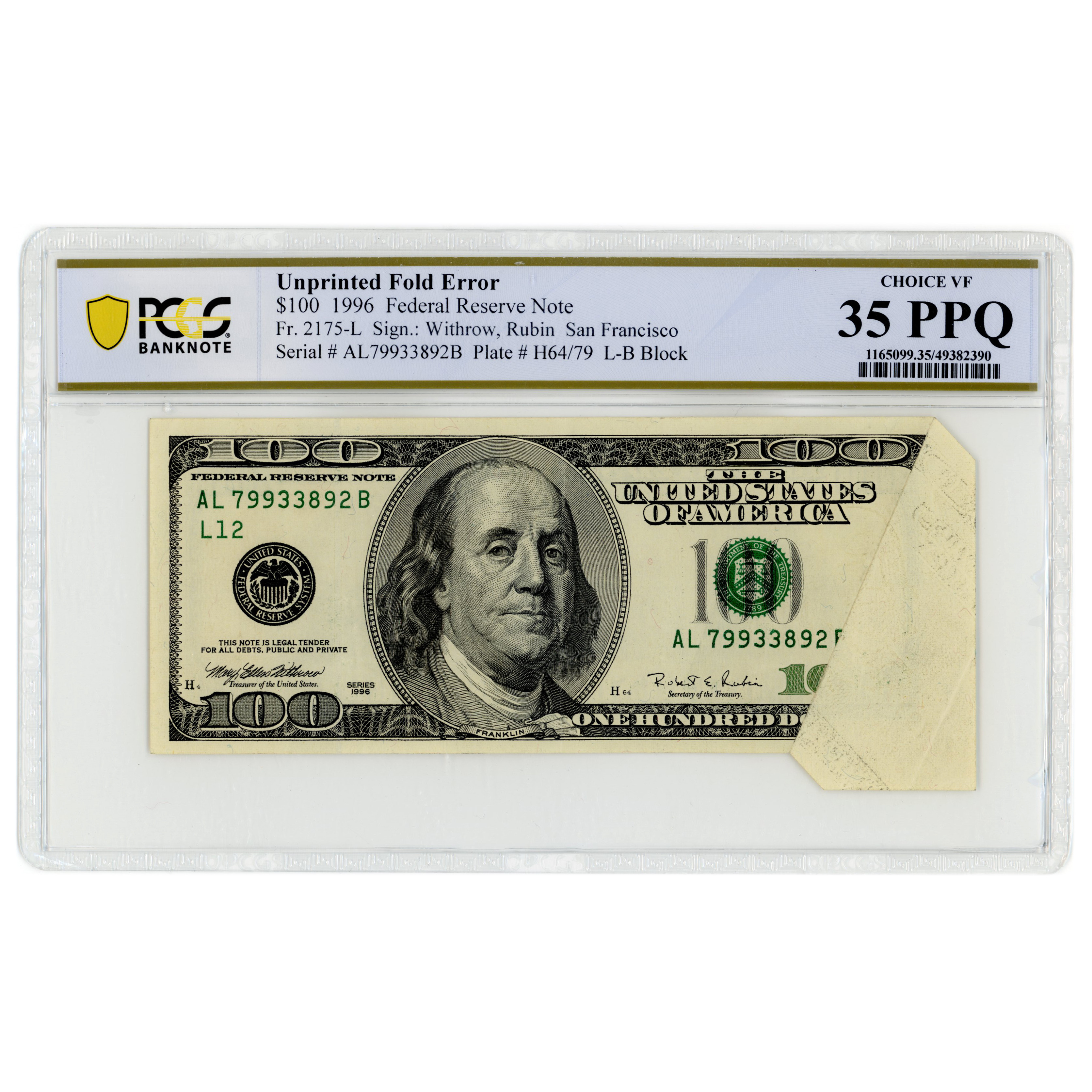 USA - 100 Dollars fauté - 1996 avers USA - 100 Dollars fauté - 1996 avers